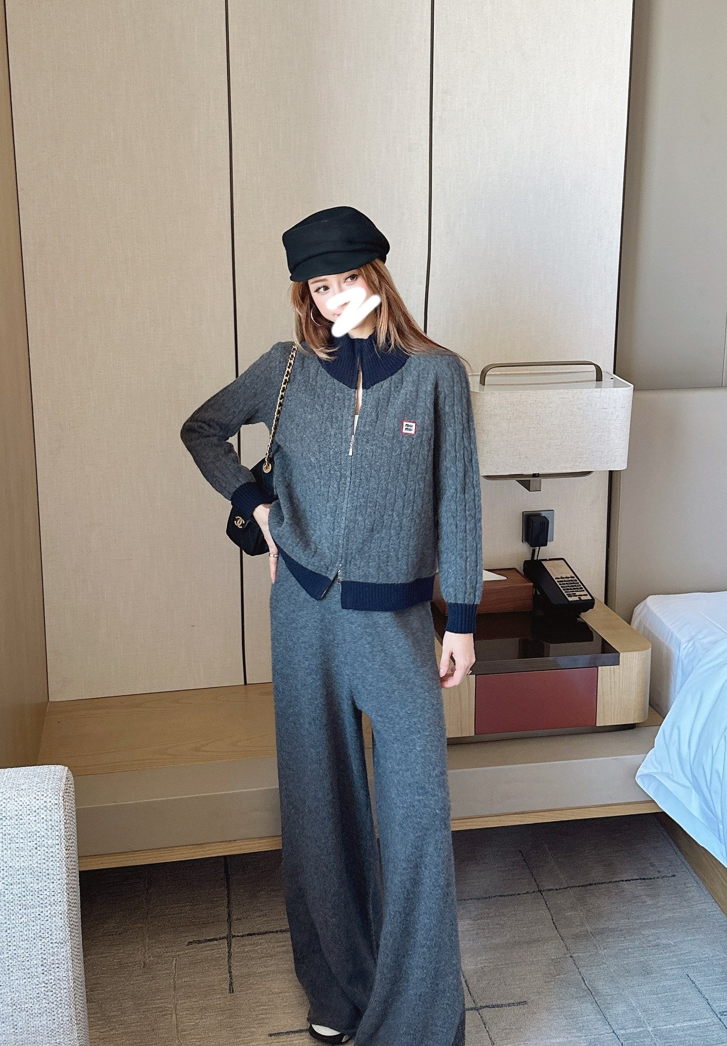 25FW  wool cardigan +wide pants outfit sets