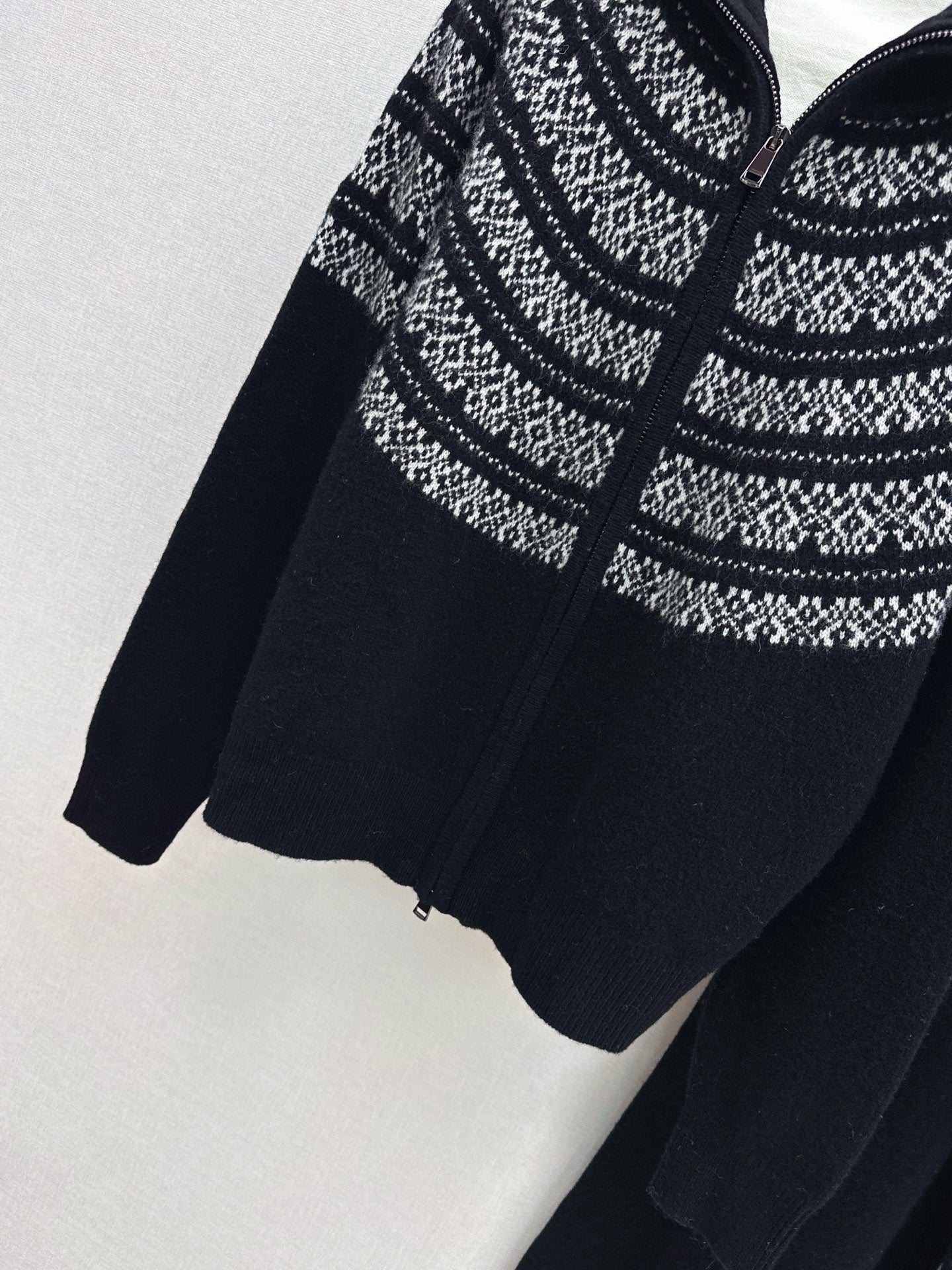 26SS  knit fair isle zipper cardigan+pants outfit set