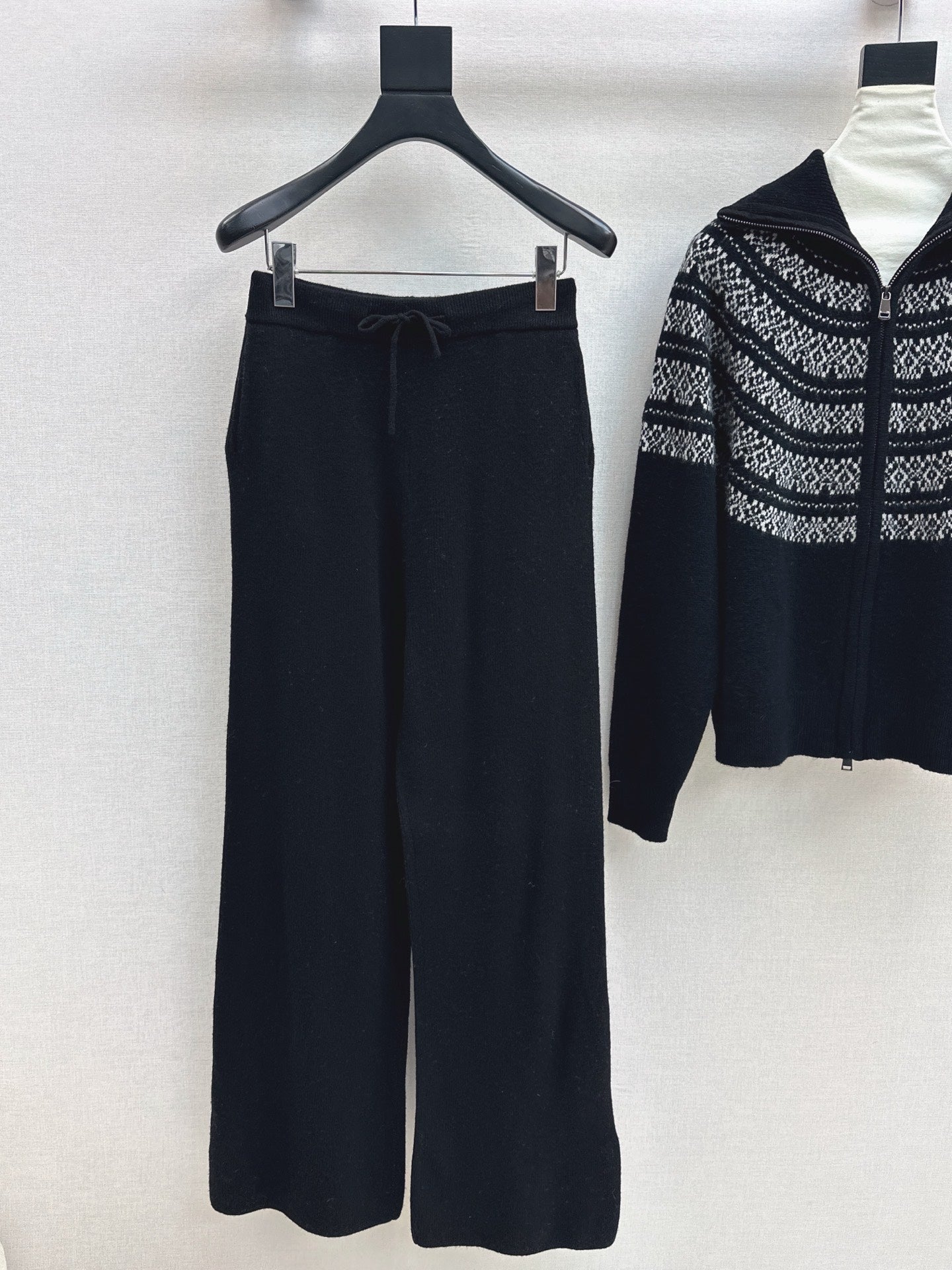 26SS  knit fair isle zipper cardigan+pants outfit set