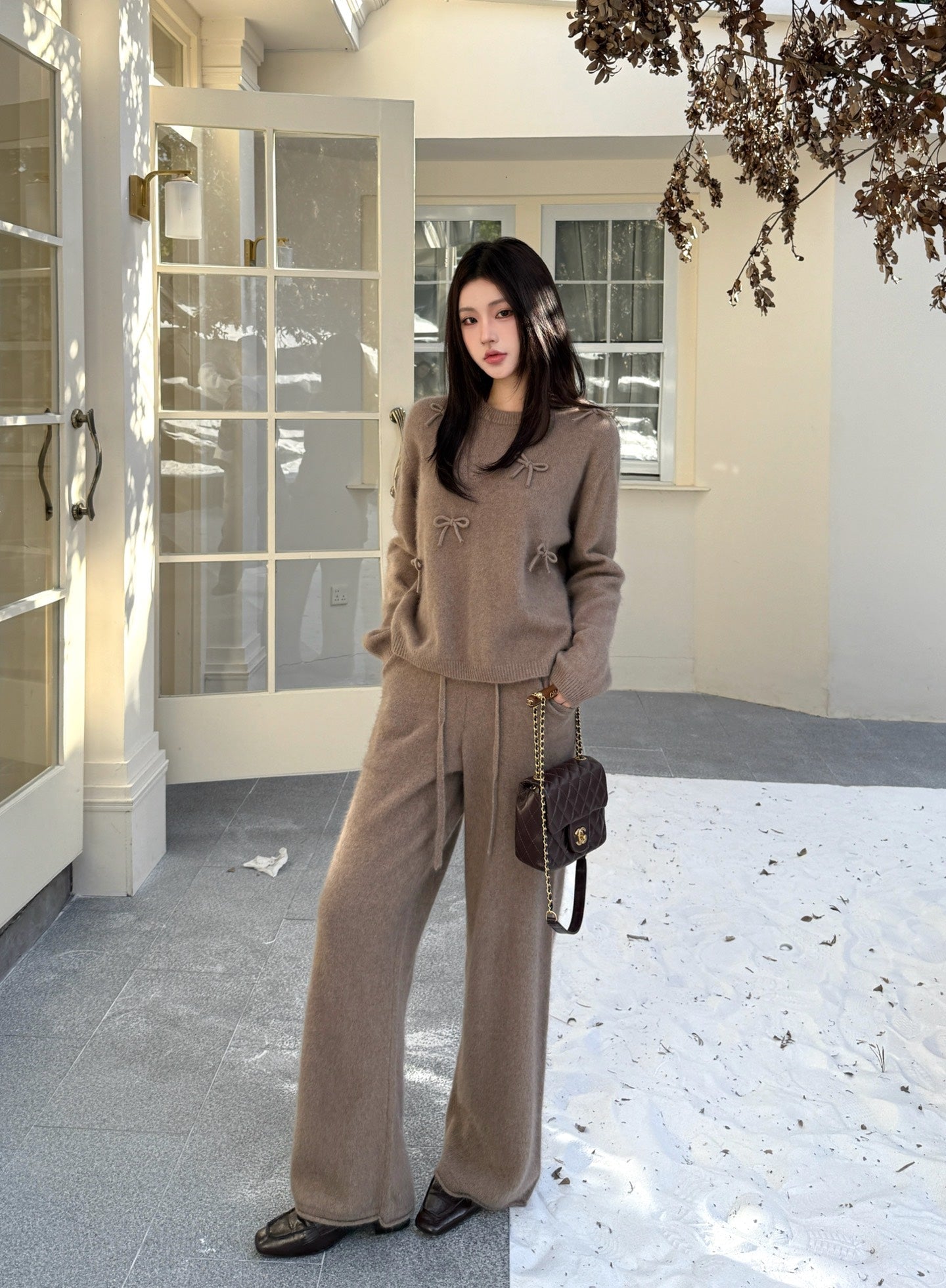 25FW  knit bow sweater+pants outfit sets