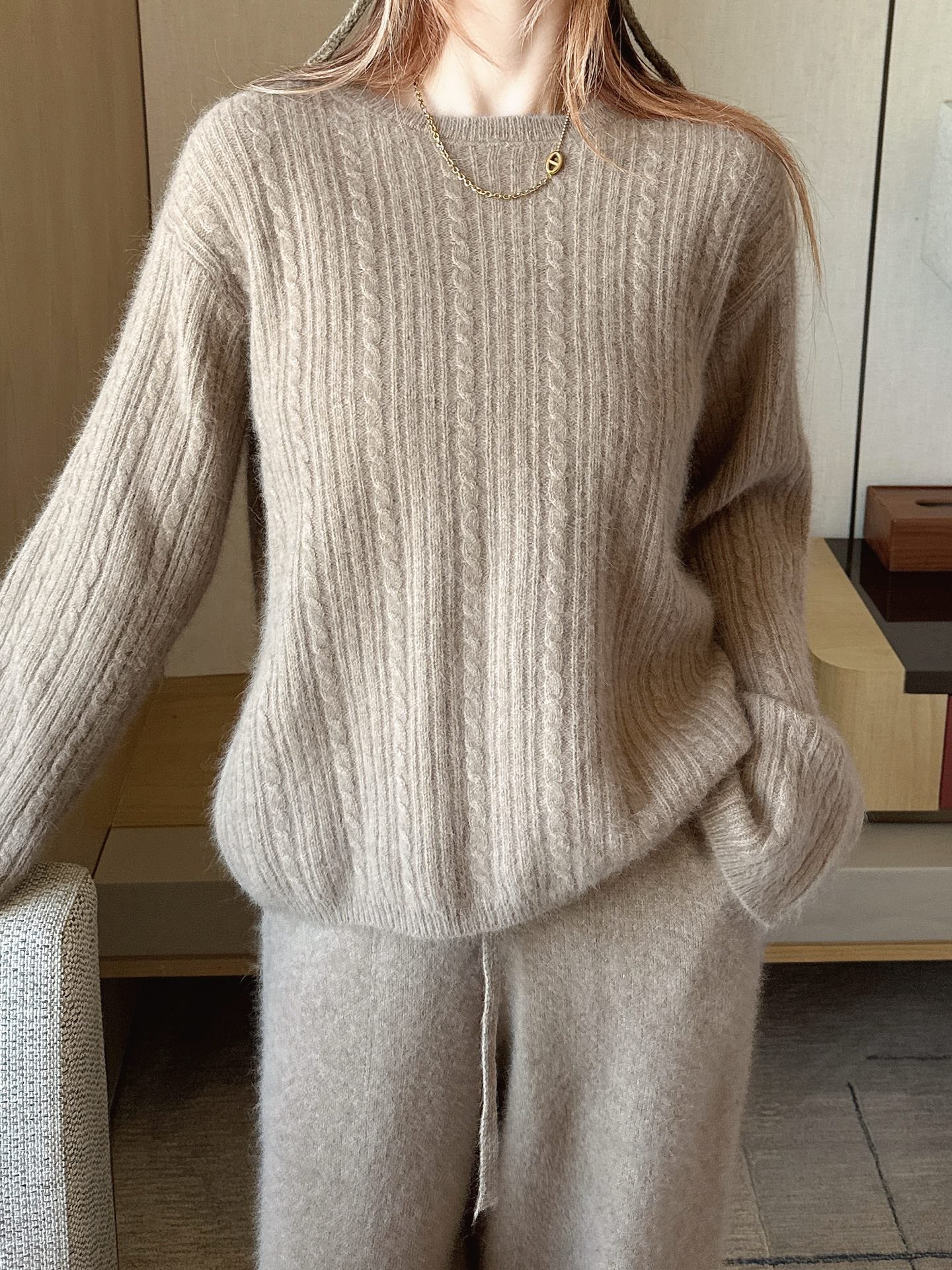25FW NEW wool pullover+wide-leg pants outfit set