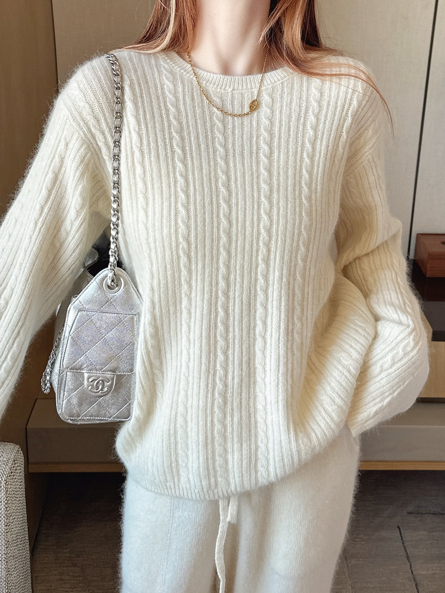 25FW NEW wool pullover+wide-leg pants outfit set