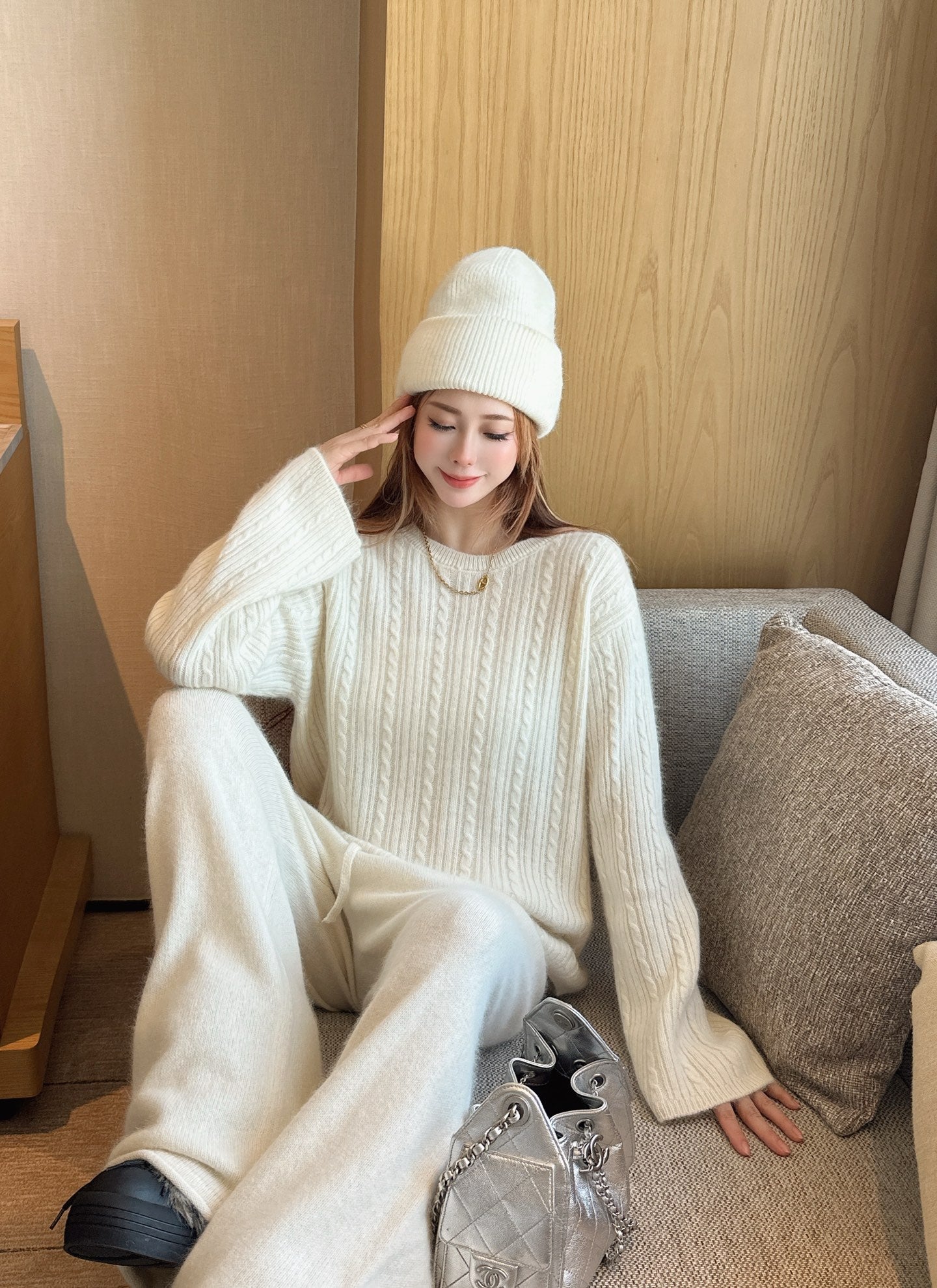 25FW NEW wool pullover+wide-leg pants outfit set