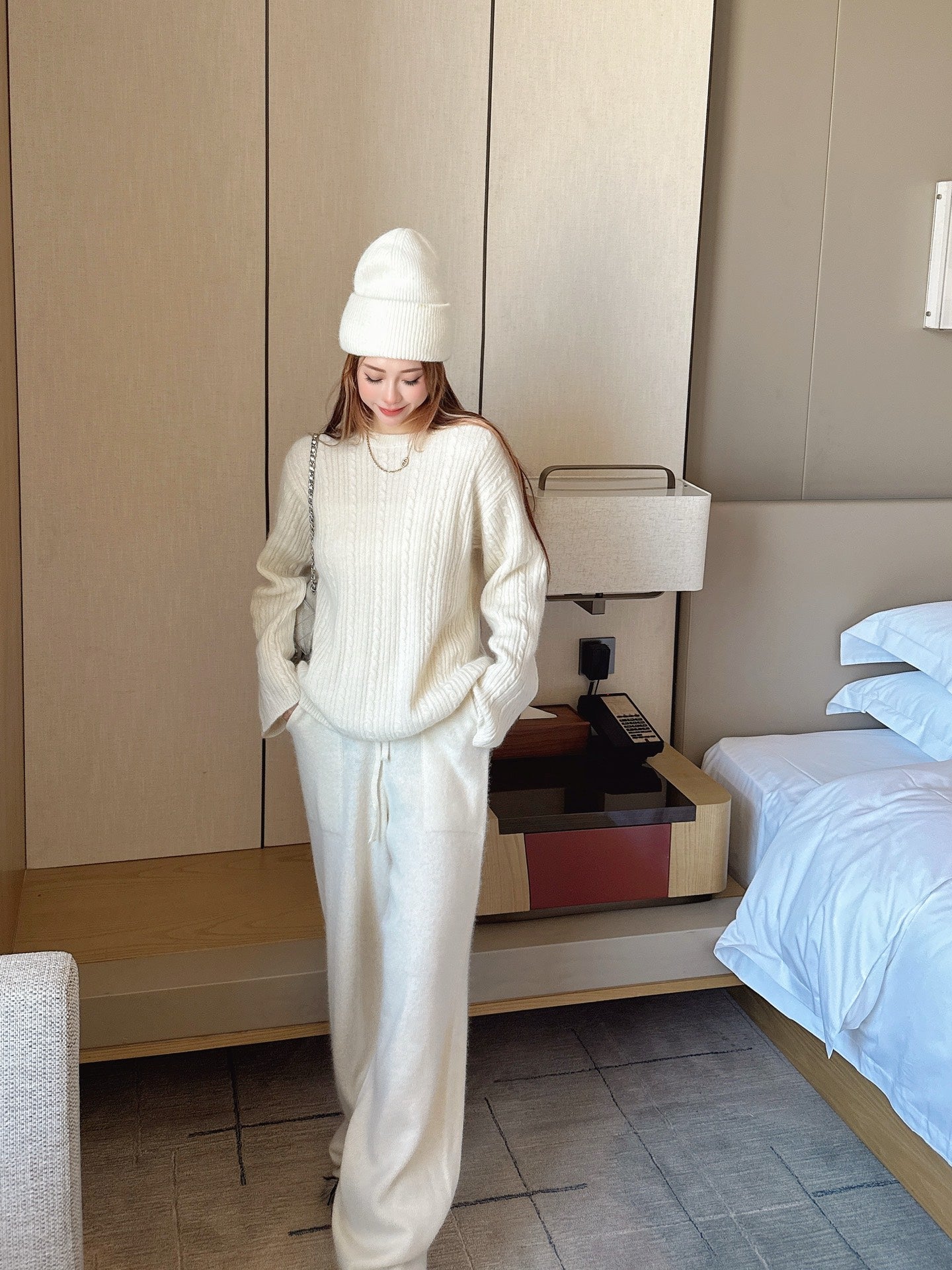 25FW NEW wool pullover+wide-leg pants outfit set