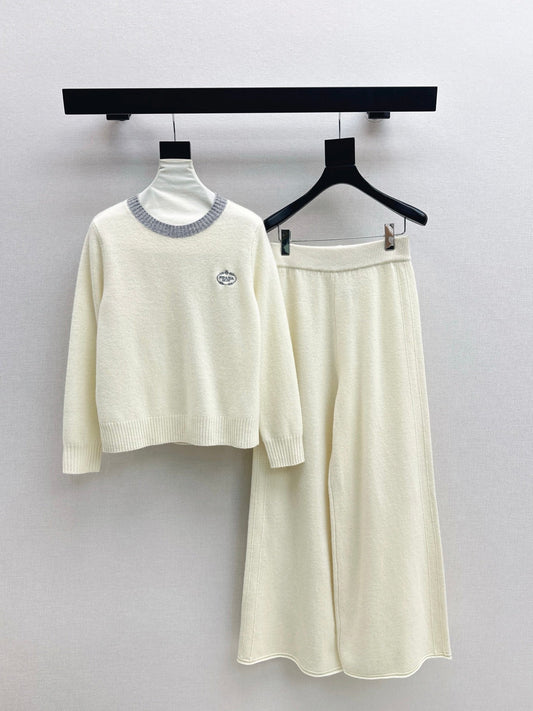 25FW NEW wool sweater +wide-leg pants outfit set