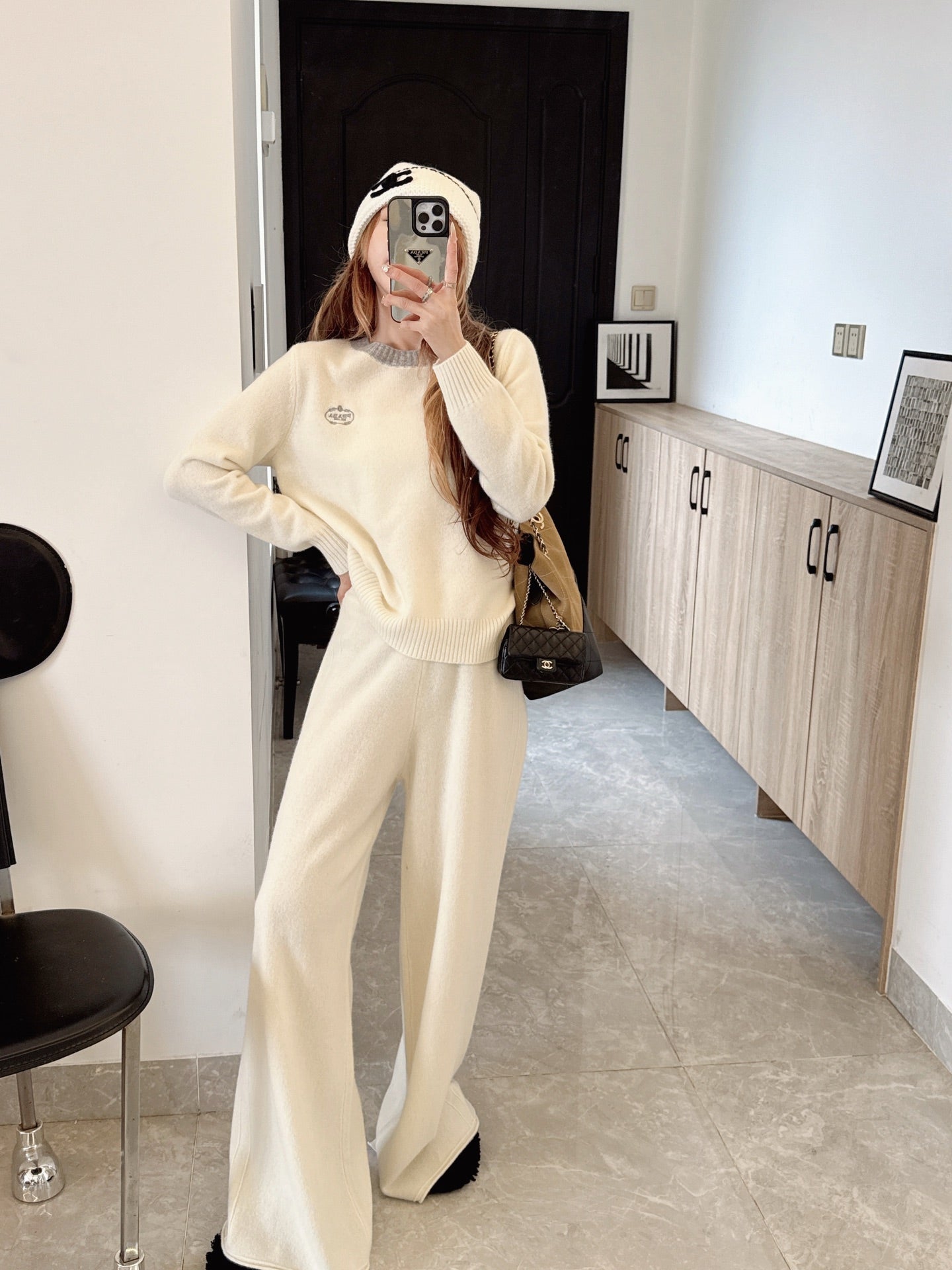 25FW NEW wool sweater +wide-leg pants outfit set