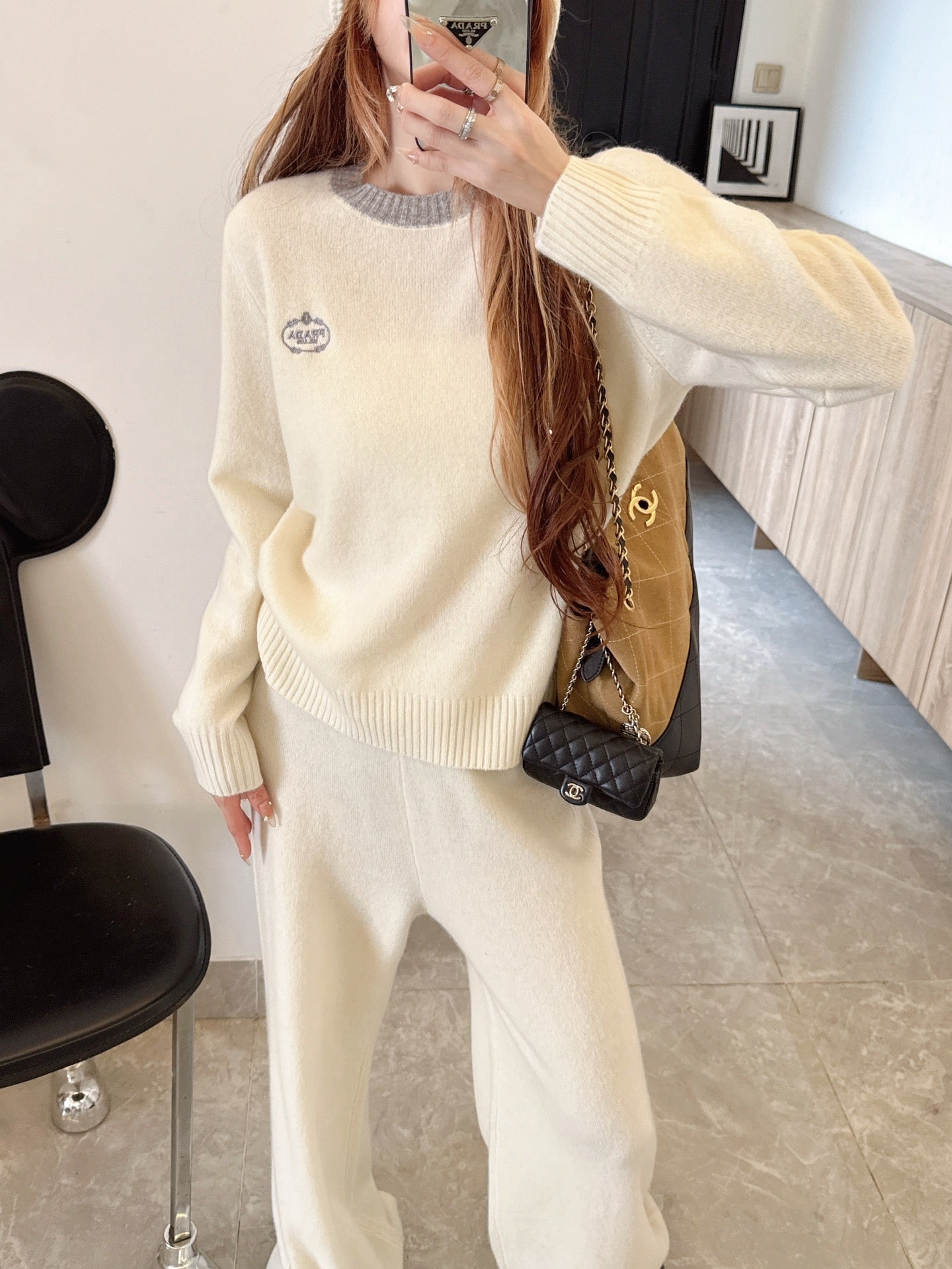 25FW NEW wool sweater +wide-leg pants outfit set