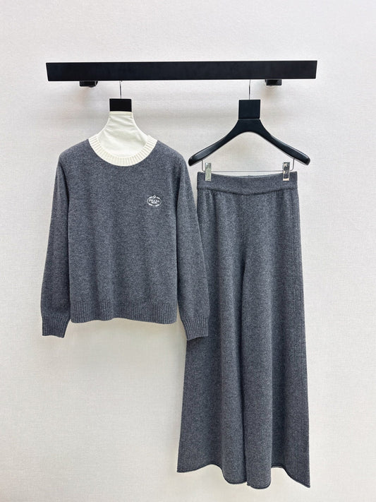 25FW NEW wool sweater +wide-leg pants outfit set