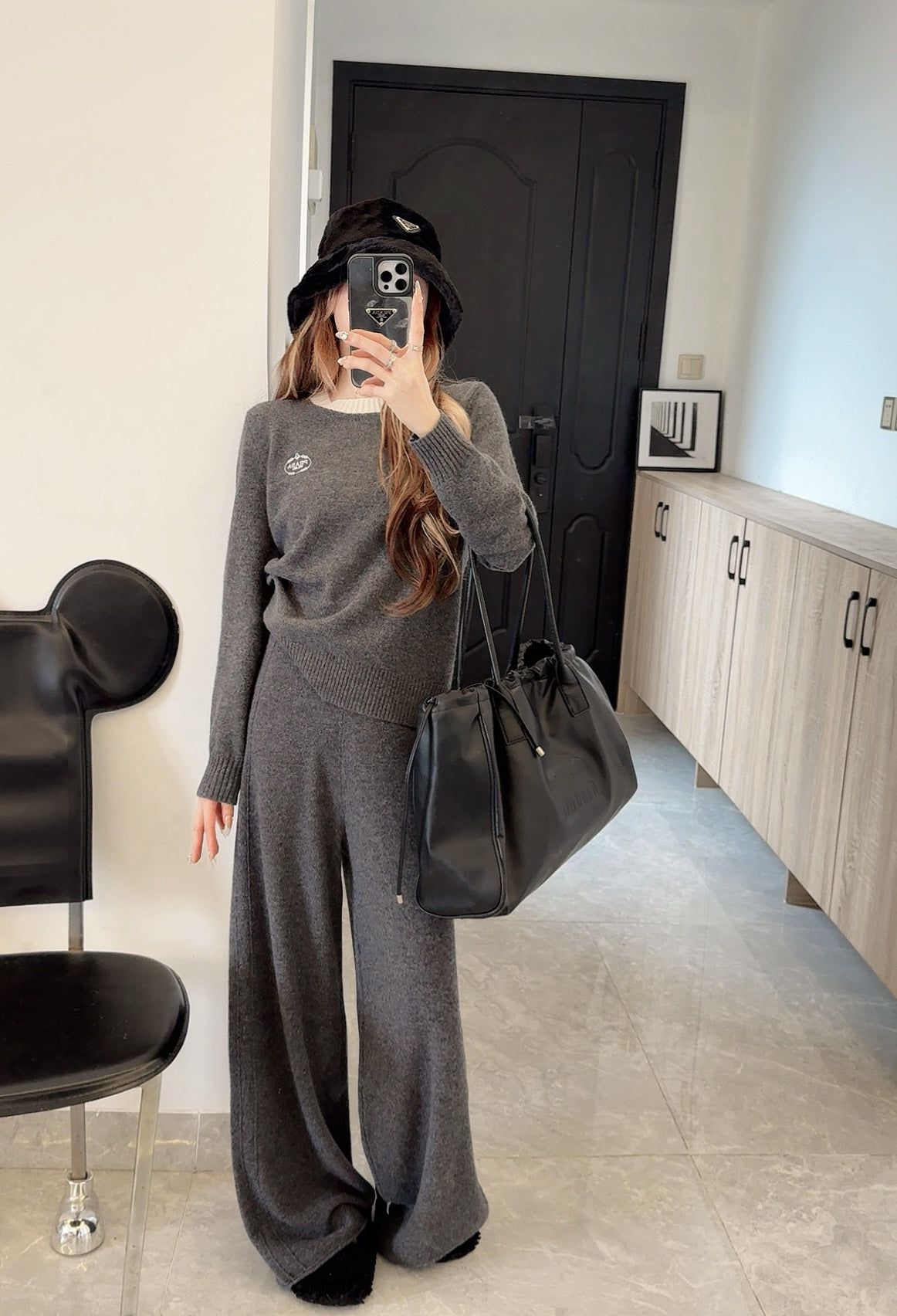25FW NEW wool sweater +wide-leg pants outfit set