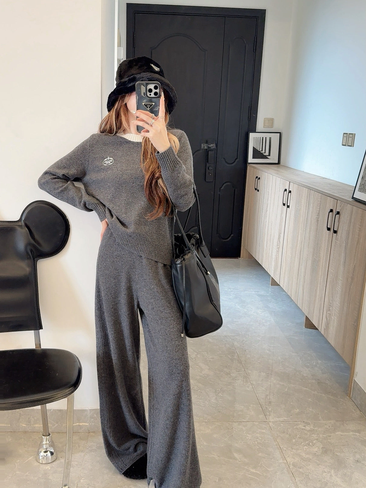 25FW NEW wool sweater +wide-leg pants outfit set