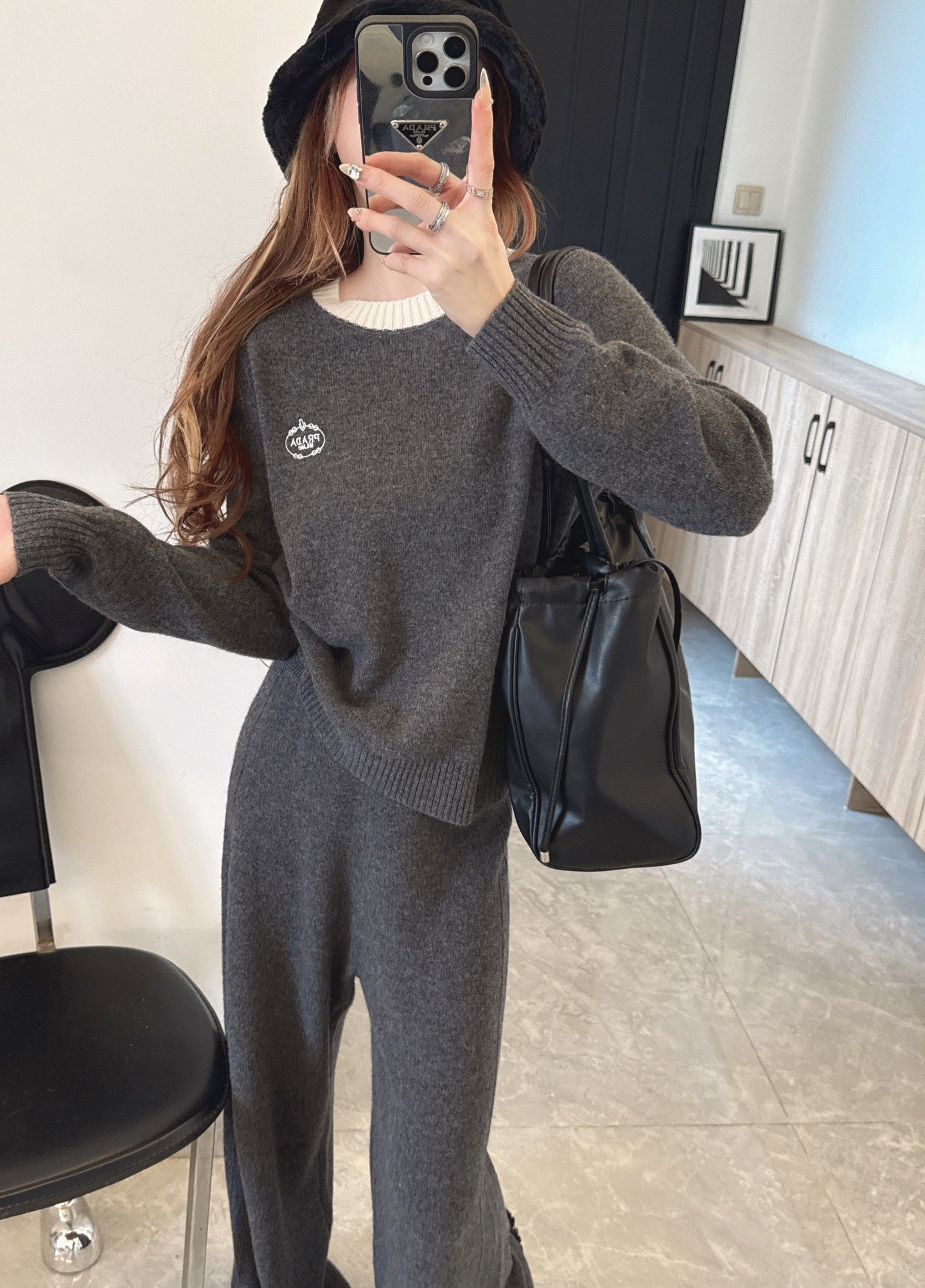 25FW NEW wool sweater +wide-leg pants outfit set