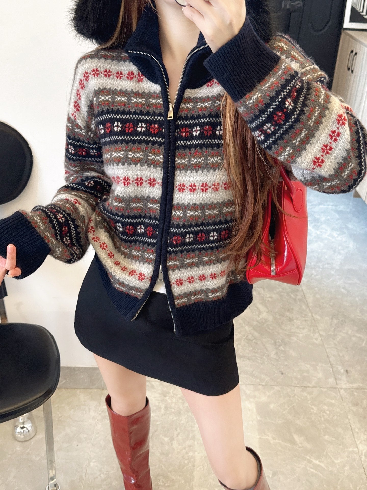 26SS Fair Isle Strickjacke