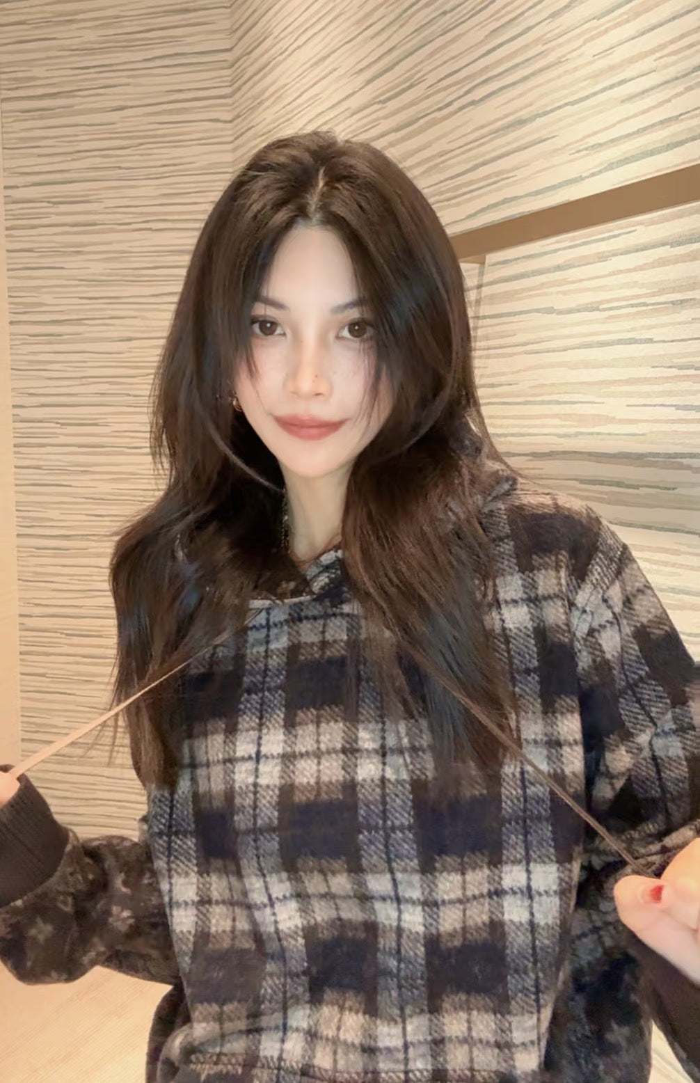 26SS hooded check sweater