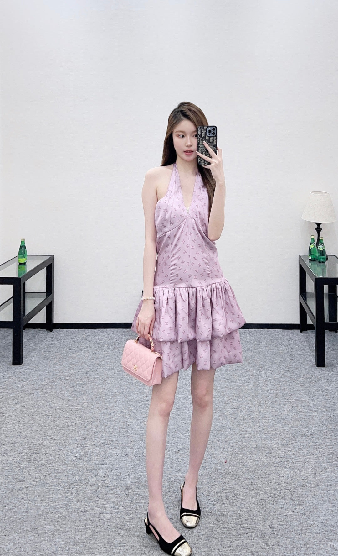 25FW print halter neck dress