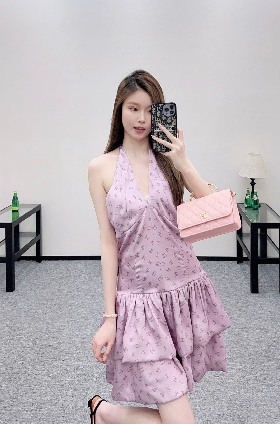 25FW print halter neck dress