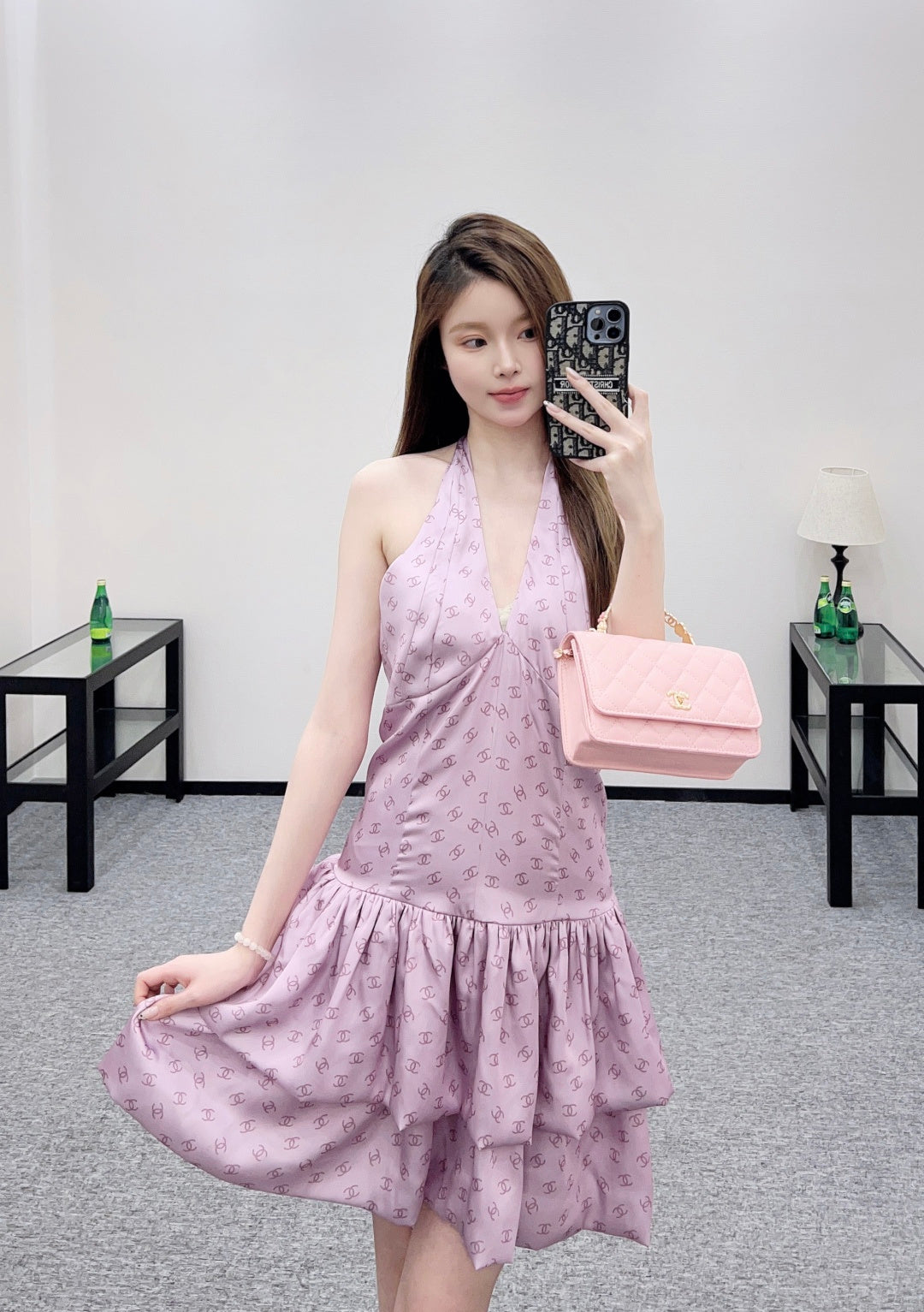 25FW print halter neck dress