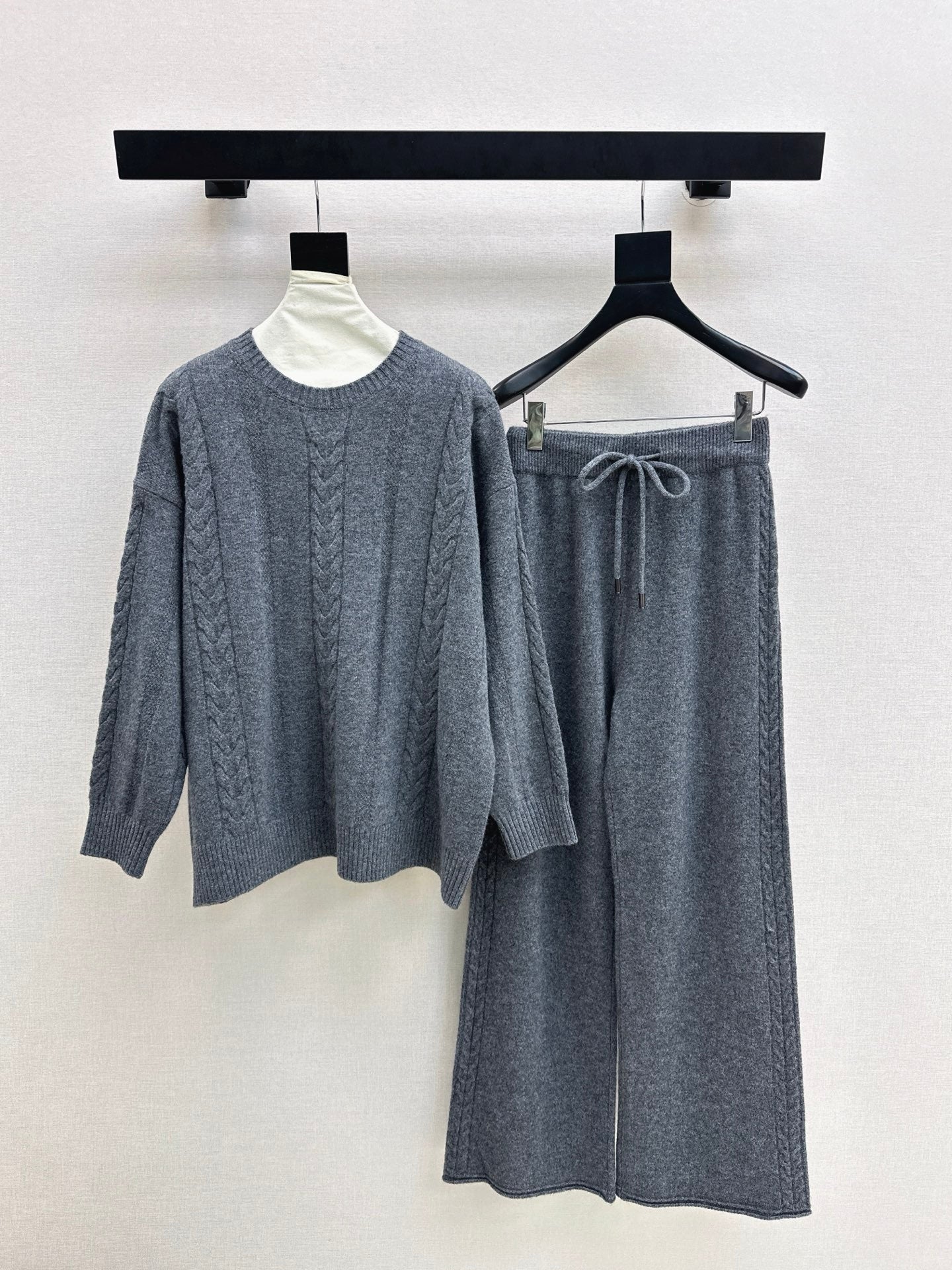 26SS wool pullover sweater+wide-leg pant outfit set