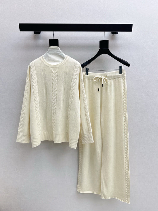 26SS wool pullover sweater+wide-leg pant outfit set