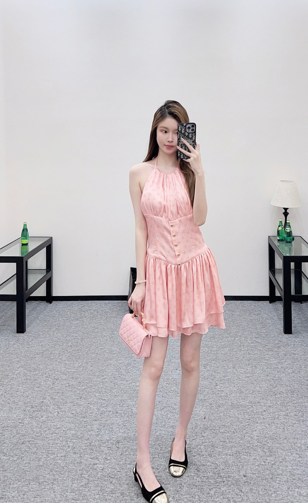 25FW print halter neck dress