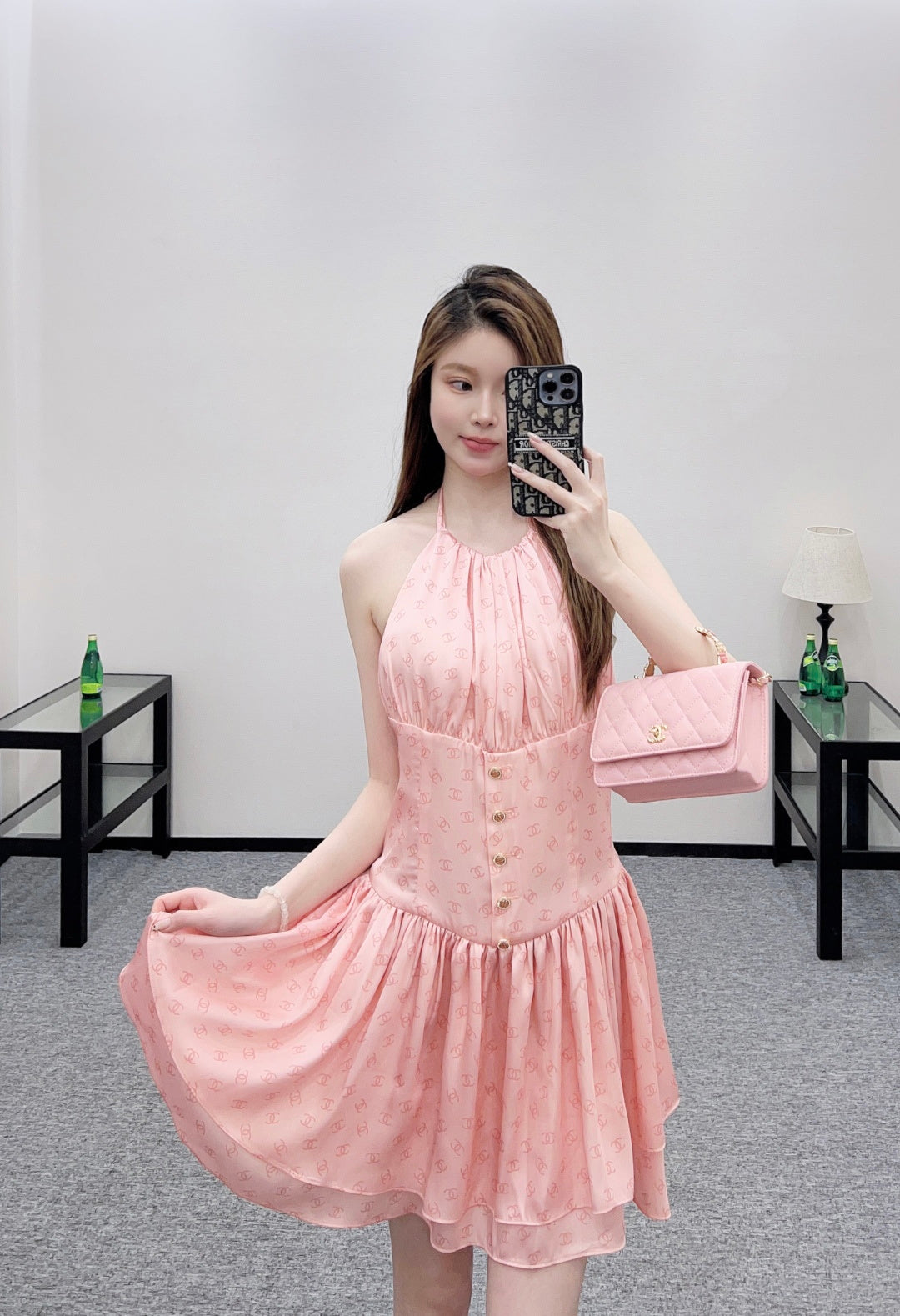 25FW print halter neck dress