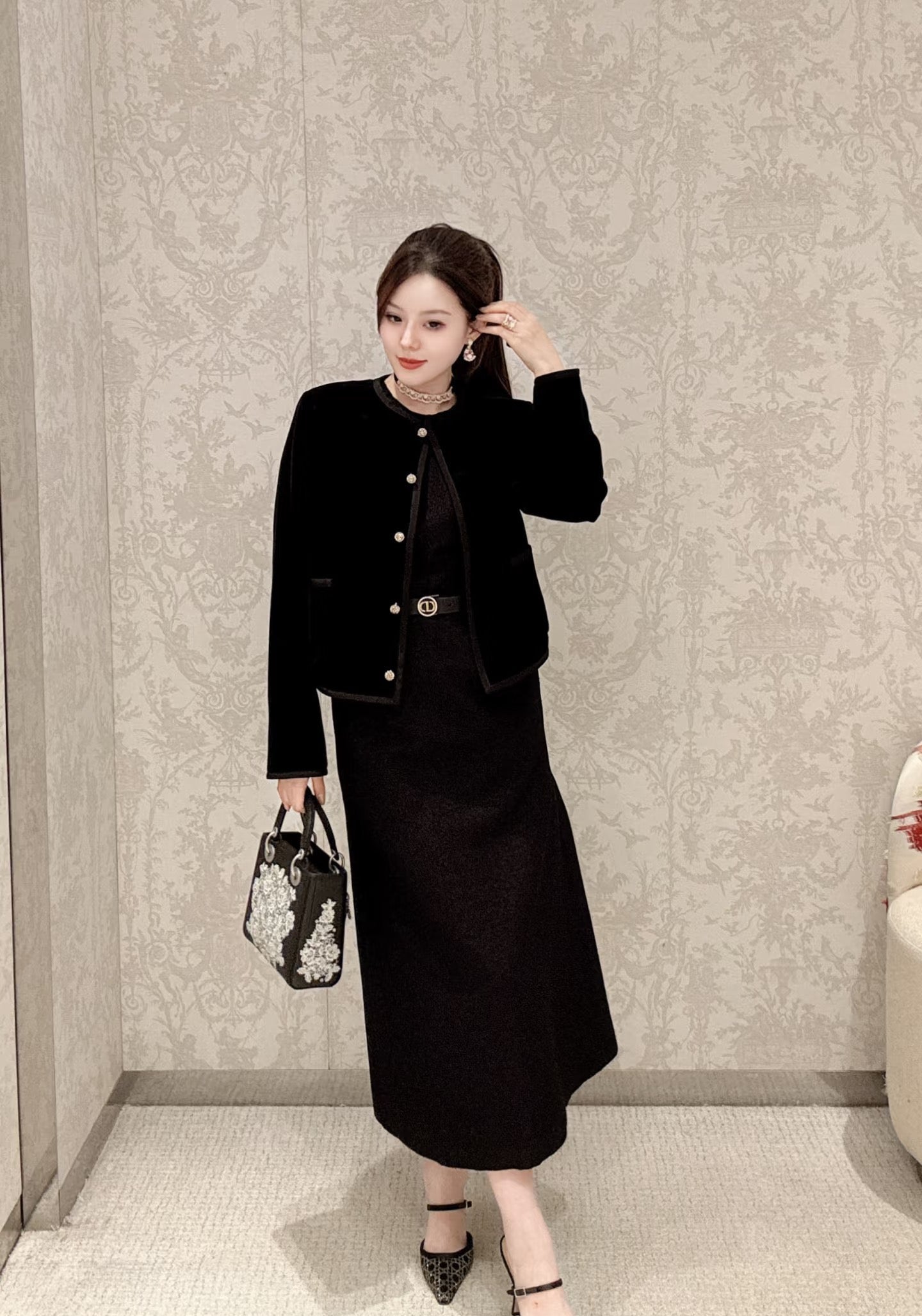 26SS NEW velvet jacket+skirts outfit sets