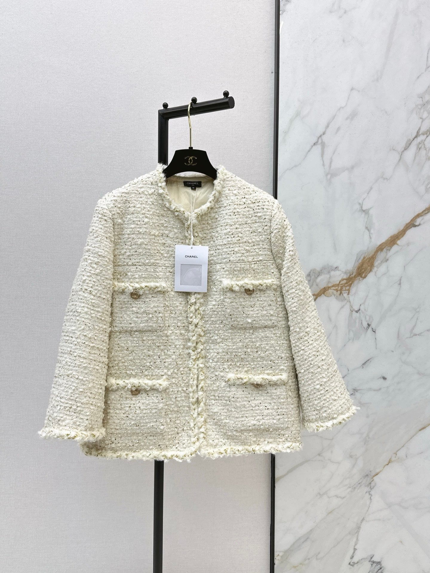 26SS NEUE gewebte Tweed-Daunenjacke