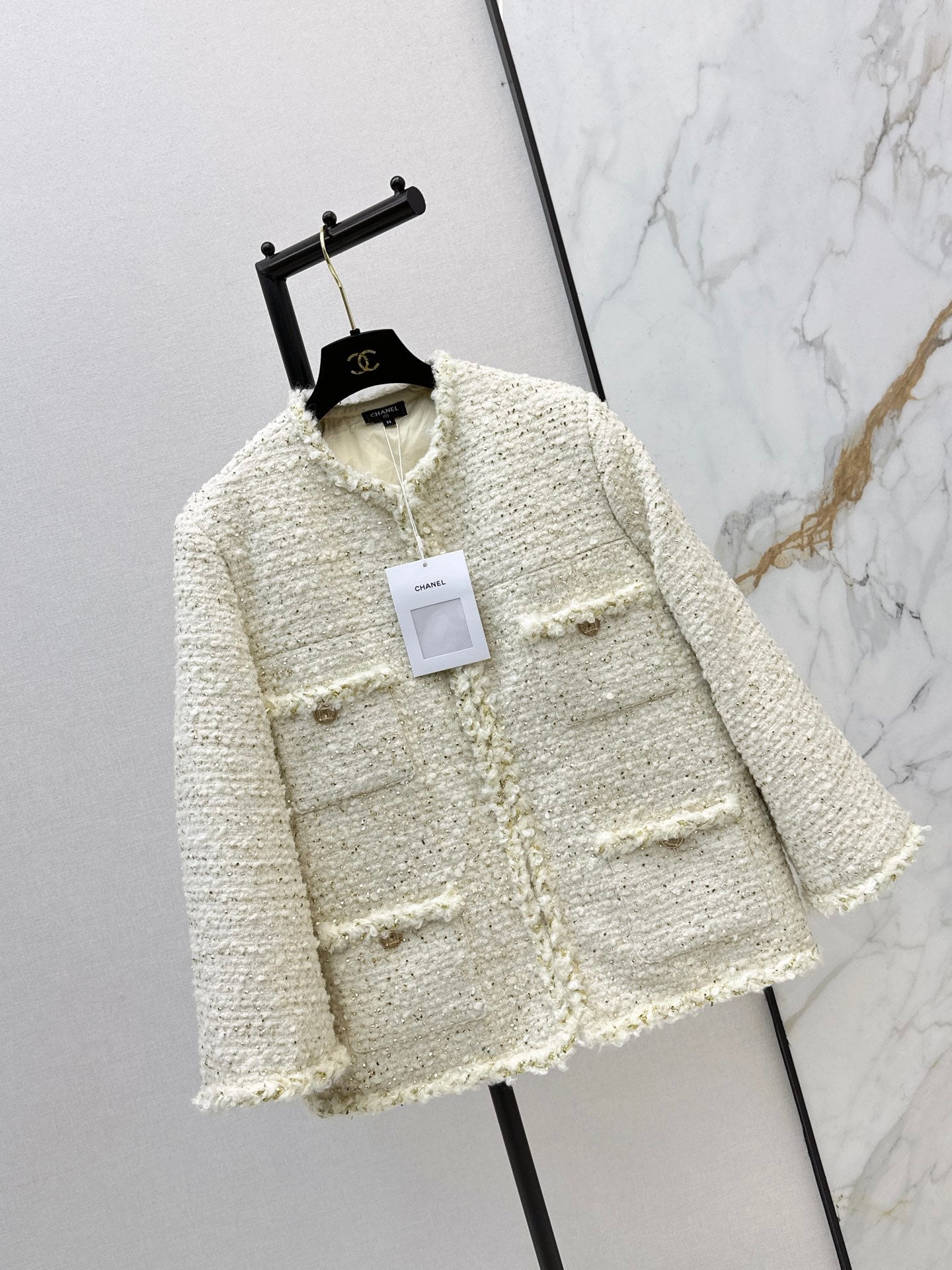 26SS NEUE gewebte Tweed-Daunenjacke