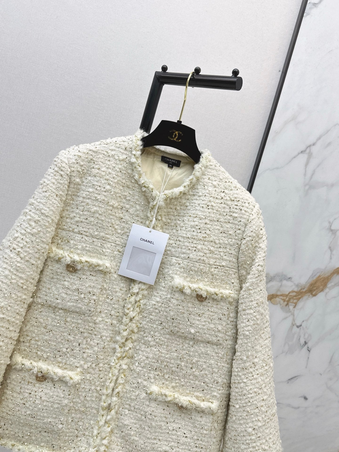 26SS NEUE gewebte Tweed-Daunenjacke
