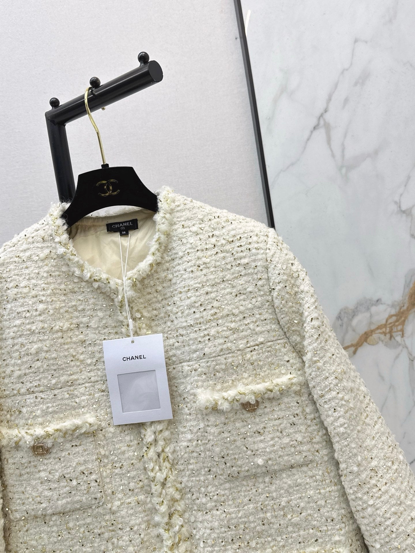 26SS NEUE gewebte Tweed-Daunenjacke