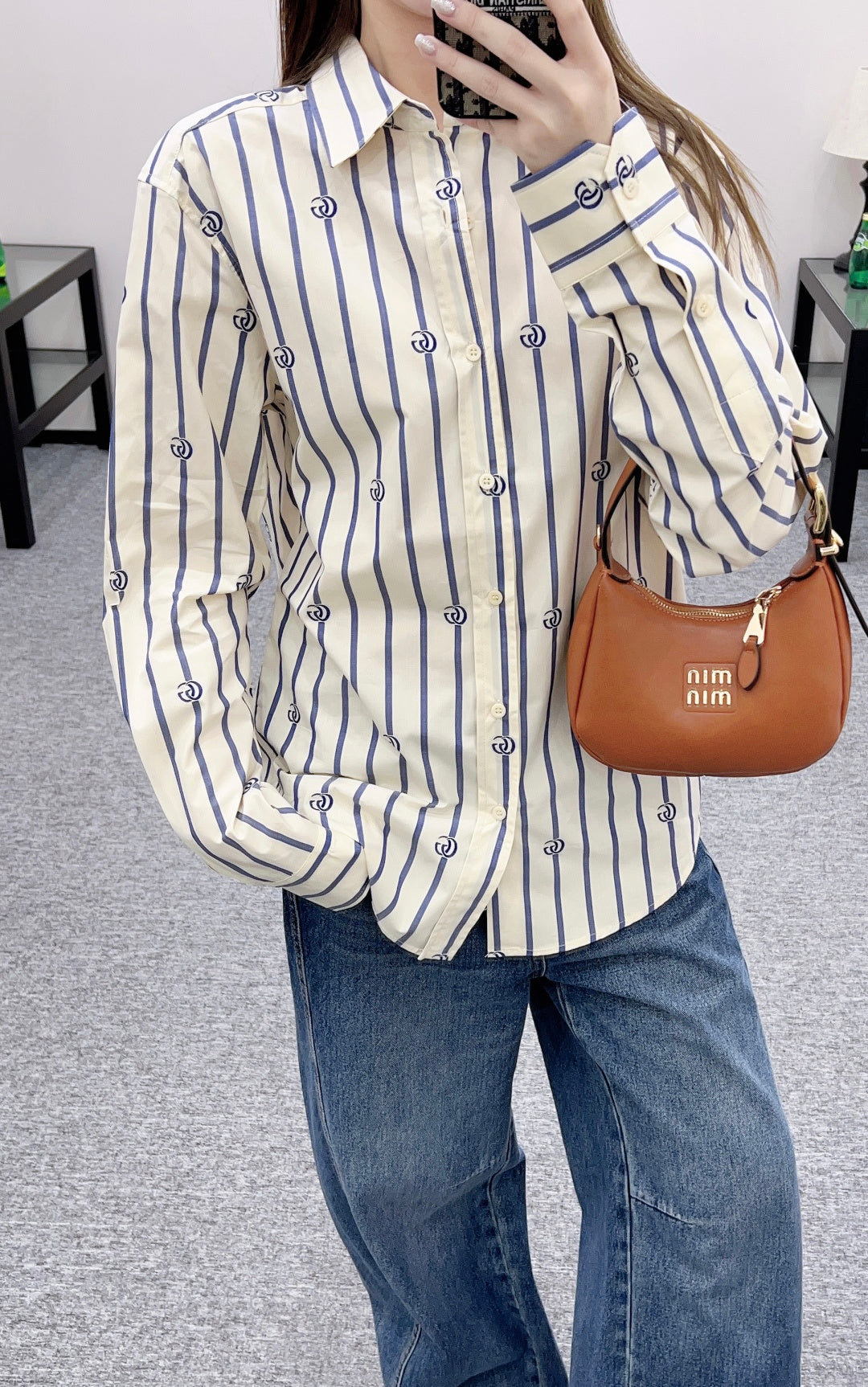 26SS NEW Lapel Striped blouse