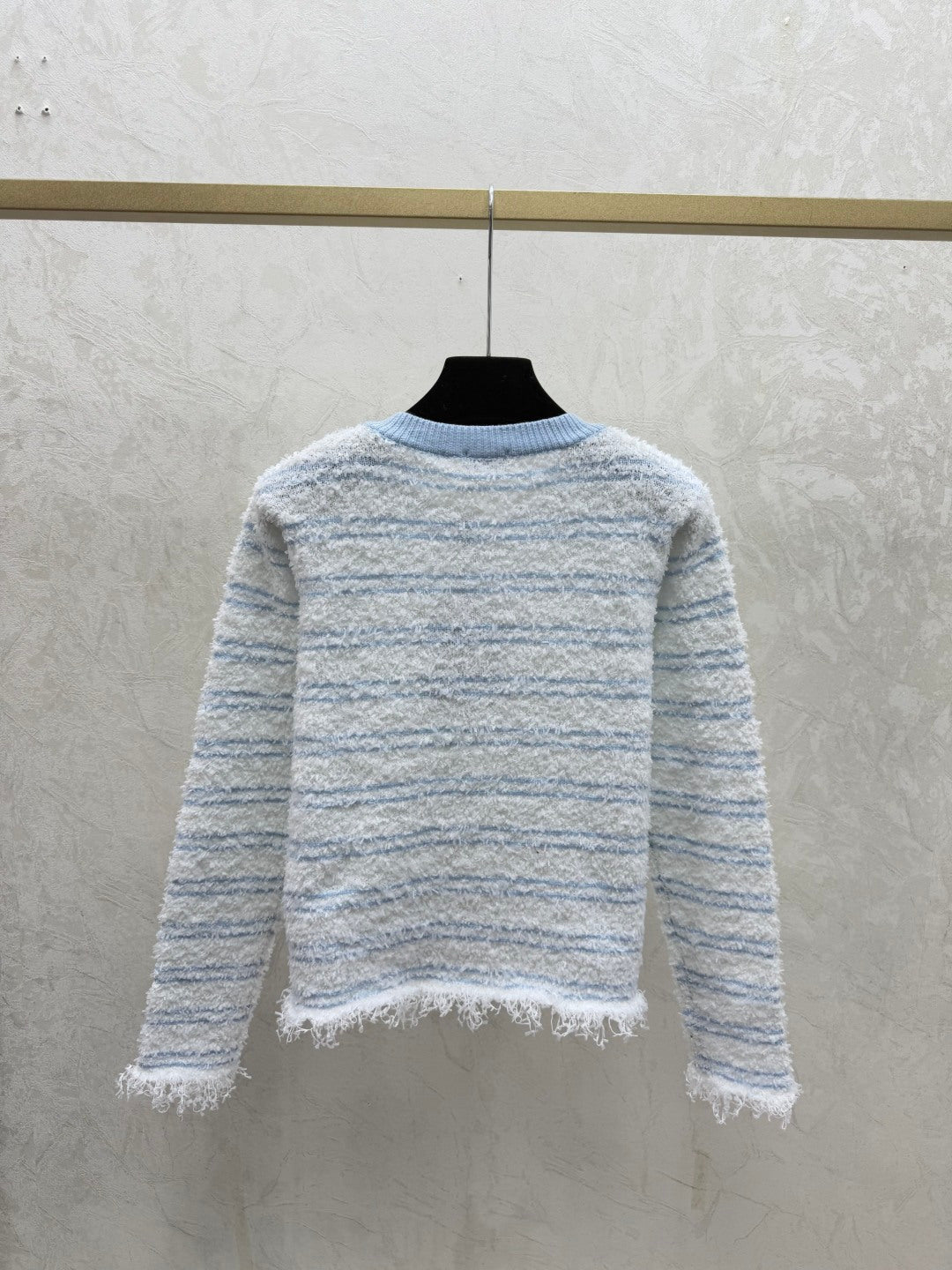 26SS NEW Contrast color striped jacquard round neck knitted long-sleeved cardigan