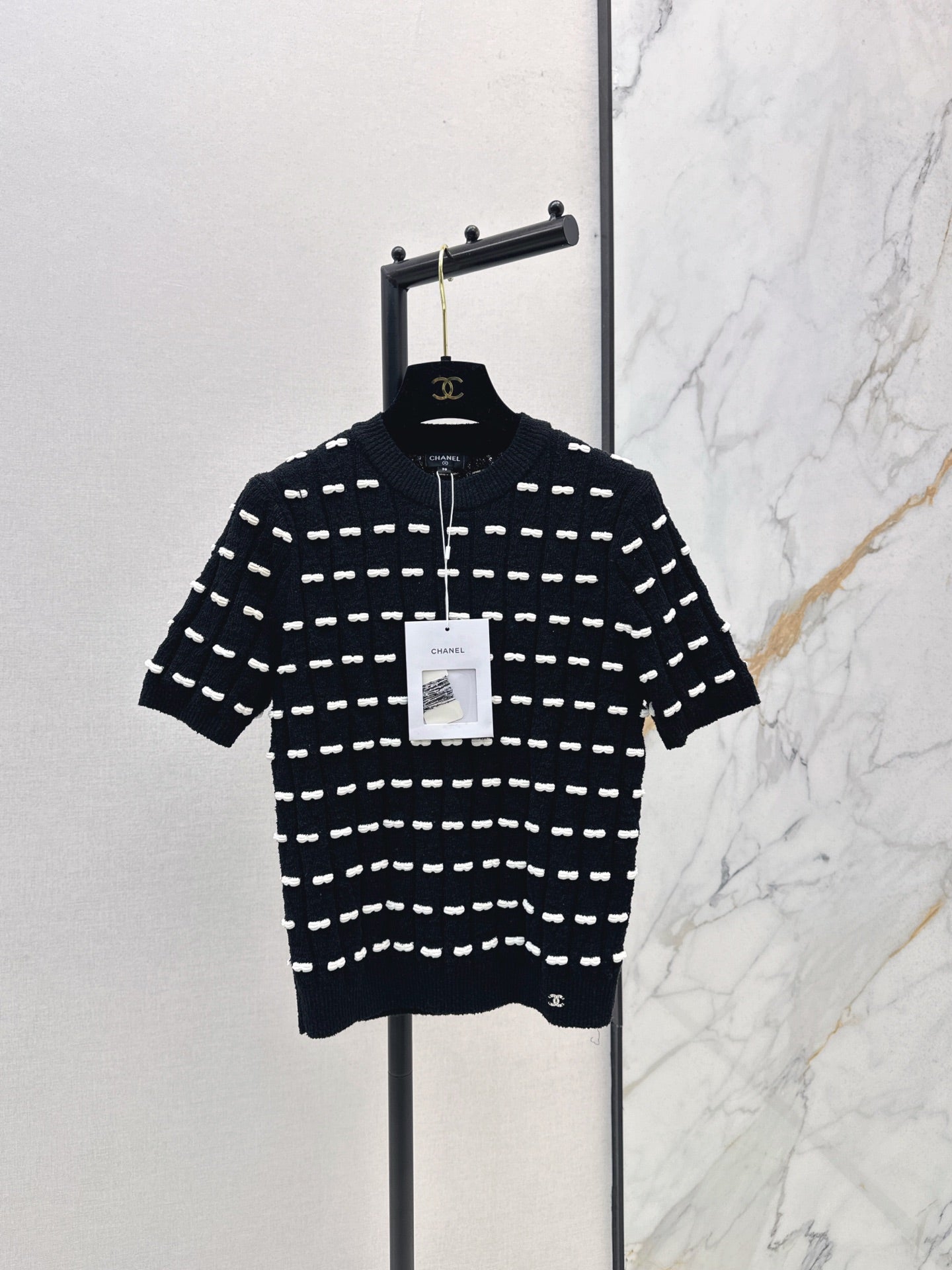 🔥HEISS🔥26SS NEU weißer Schleife sehr bunter gestrickter Rundhals Kurzarm