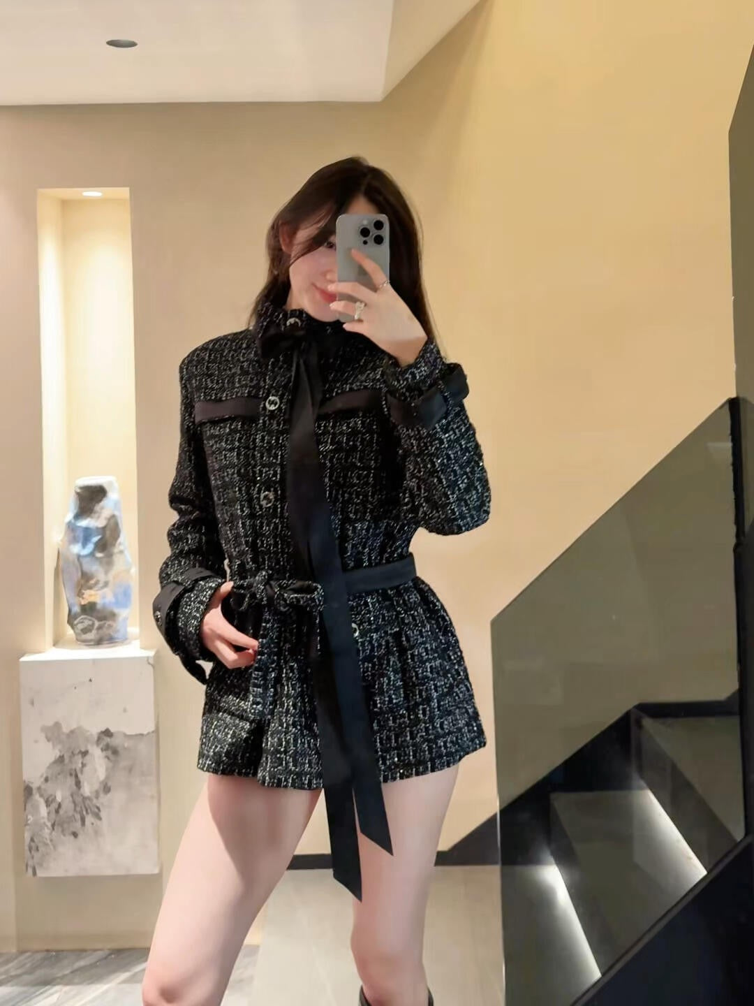 🔥HEISS🔥AAA🔥26SS NEU Stehkragen-Tweedjacke mit Bandverzierung