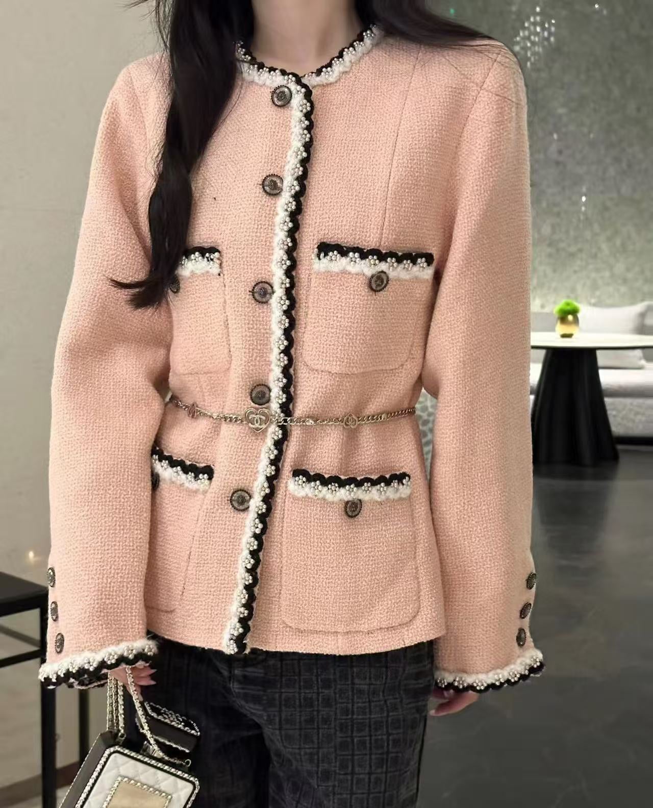 🔥HEISS🔥AAA🔥26SS NEU rosa Coco Girls High-End Perlenjacke