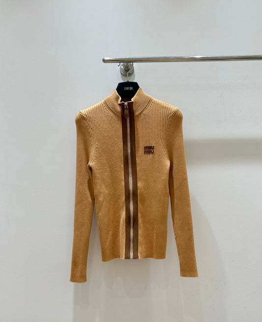 26SS NEW French retro letter embroidered zipper cardigan