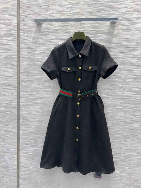 26SS NEW Letter jacquard pattern lapel short-sleeved dress