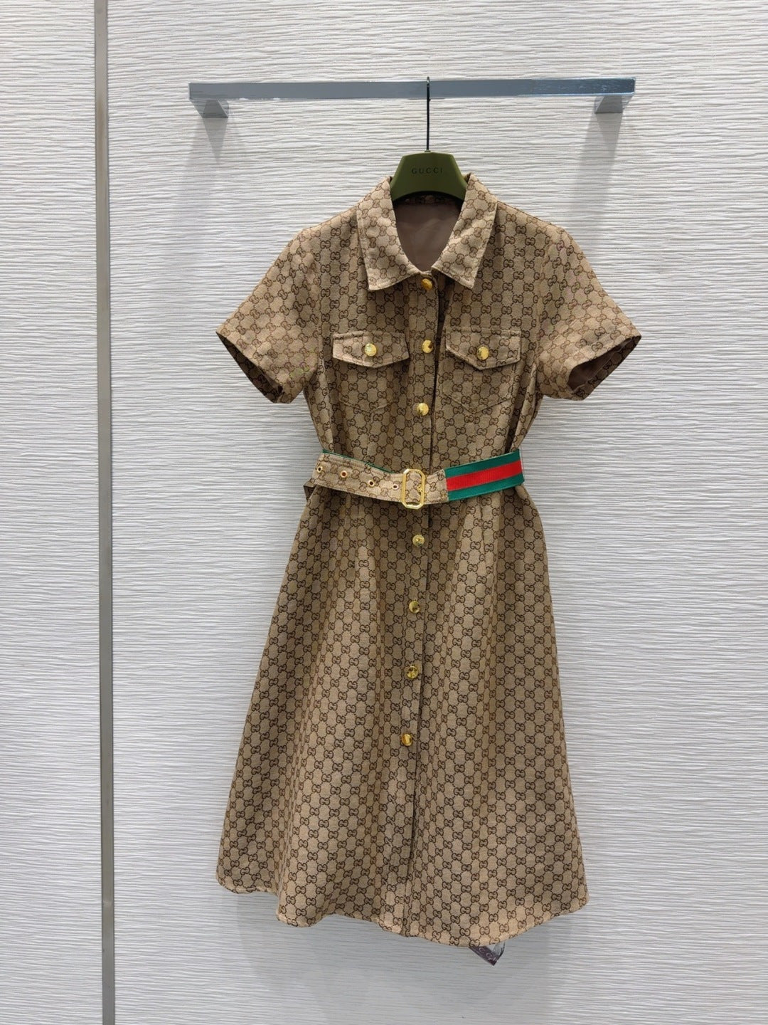 26SS NEW Letter jacquard pattern lapel short-sleeved dress