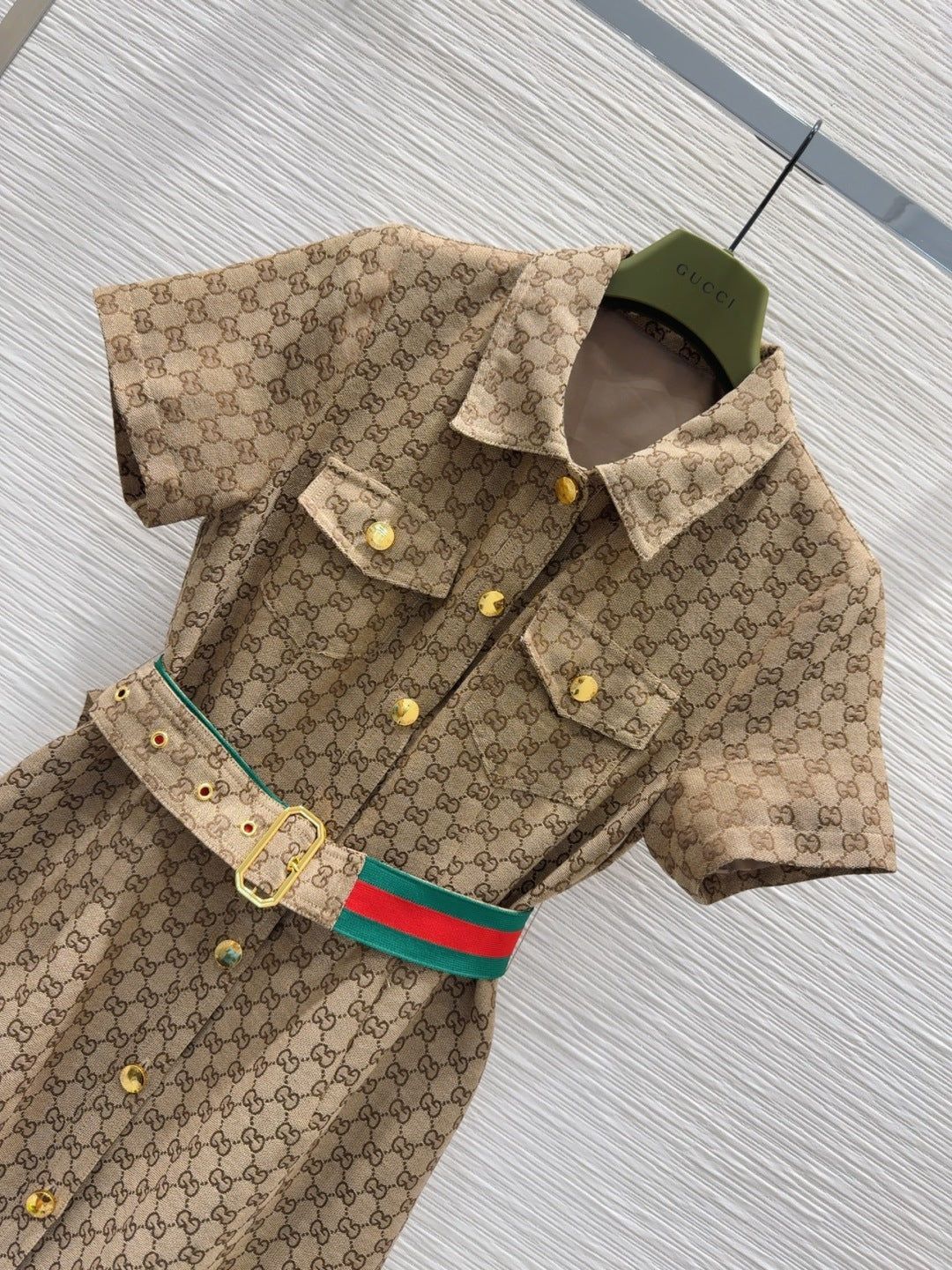 26SS NEW Letter jacquard pattern lapel short-sleeved dress