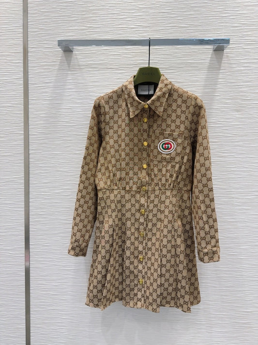 26SS NEW Letter jacquard pattern lapel long-sleeved dress