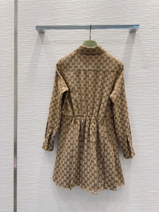 26SS NEW Letter jacquard pattern lapel long-sleeved dress