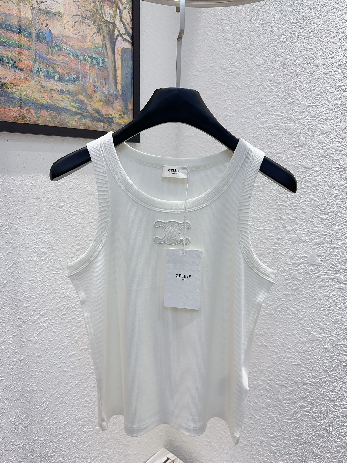 26SS NEW Customized mercerized cotton sleeveless vest with Arc de Triomphe logo pattern embroidered on the chest