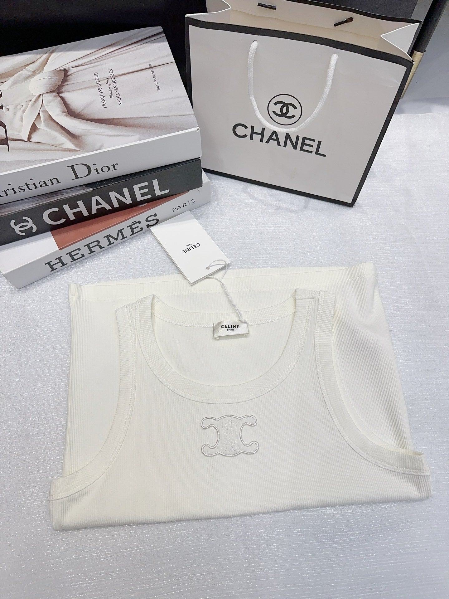 26SS NEW Customized mercerized cotton sleeveless vest with Arc de Triomphe logo pattern embroidered on the chest