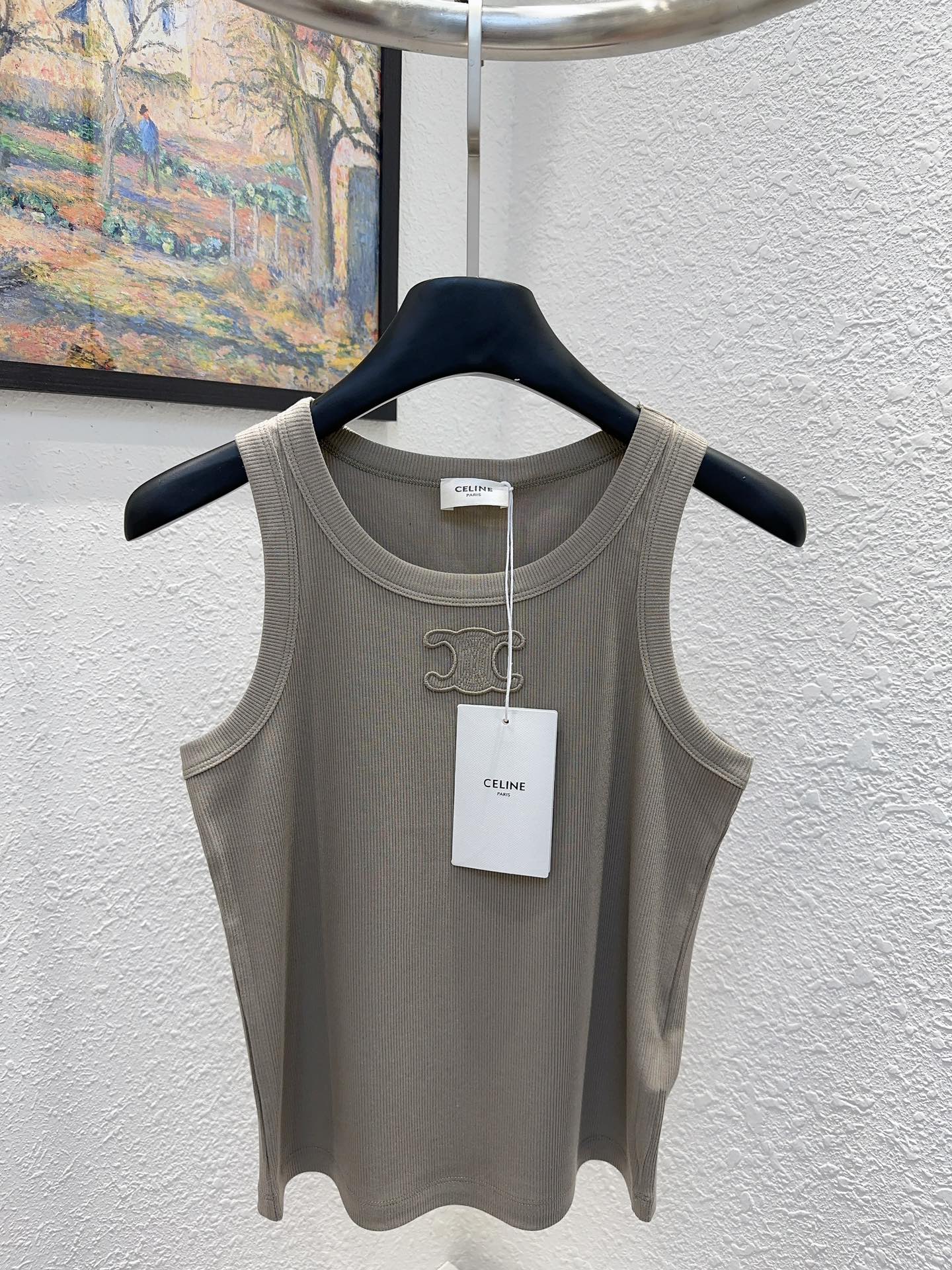 26SS NEW Customized mercerized cotton sleeveless vest with Arc de Triomphe logo pattern embroidered on the chest