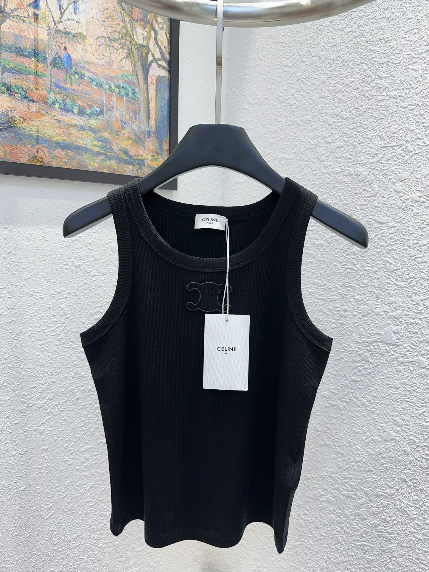 26SS NEW Customized mercerized cotton sleeveless vest with Arc de Triomphe logo pattern embroidered on the chest