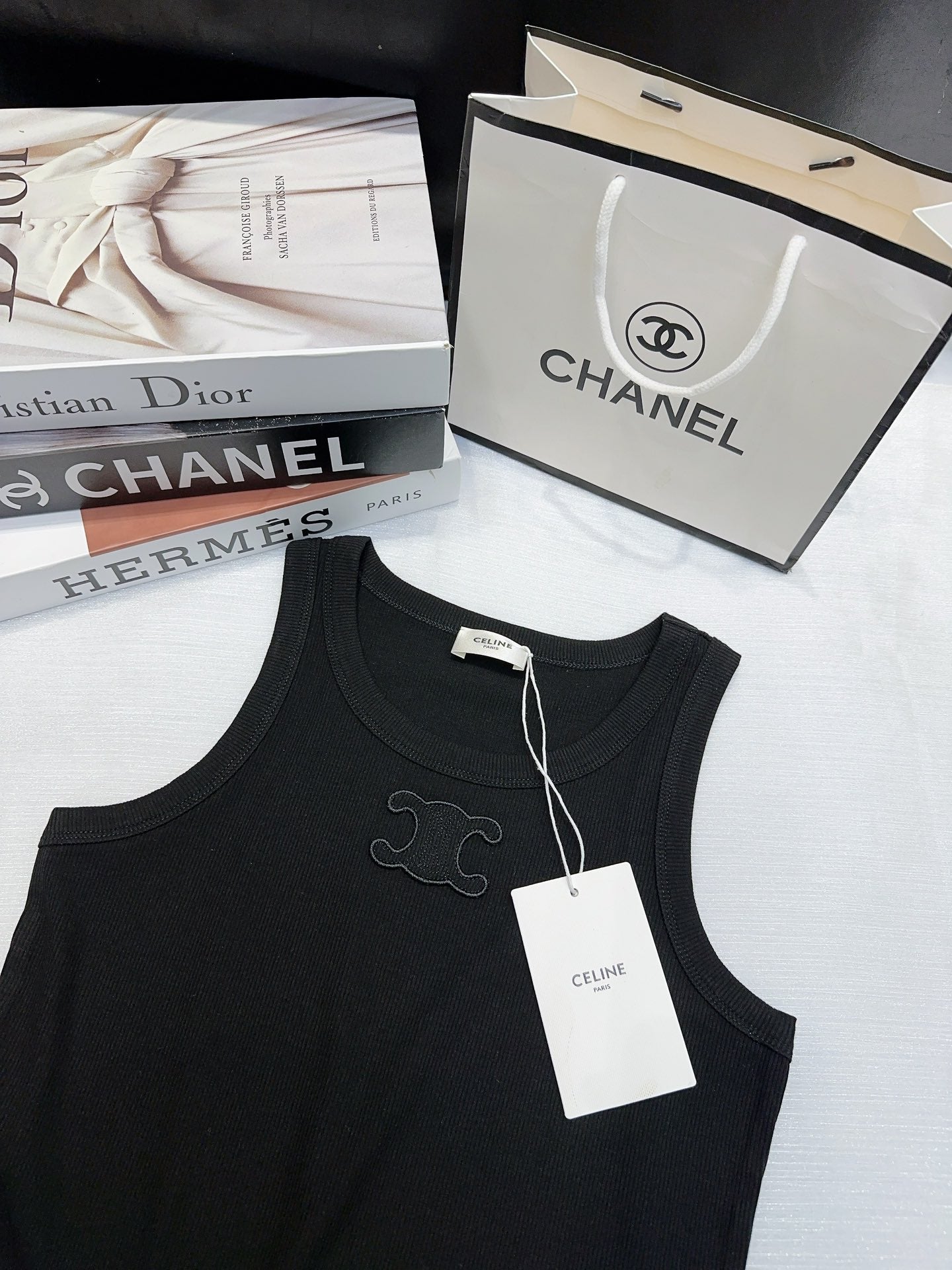 26SS NEW Customized mercerized cotton sleeveless vest with Arc de Triomphe logo pattern embroidered on the chest