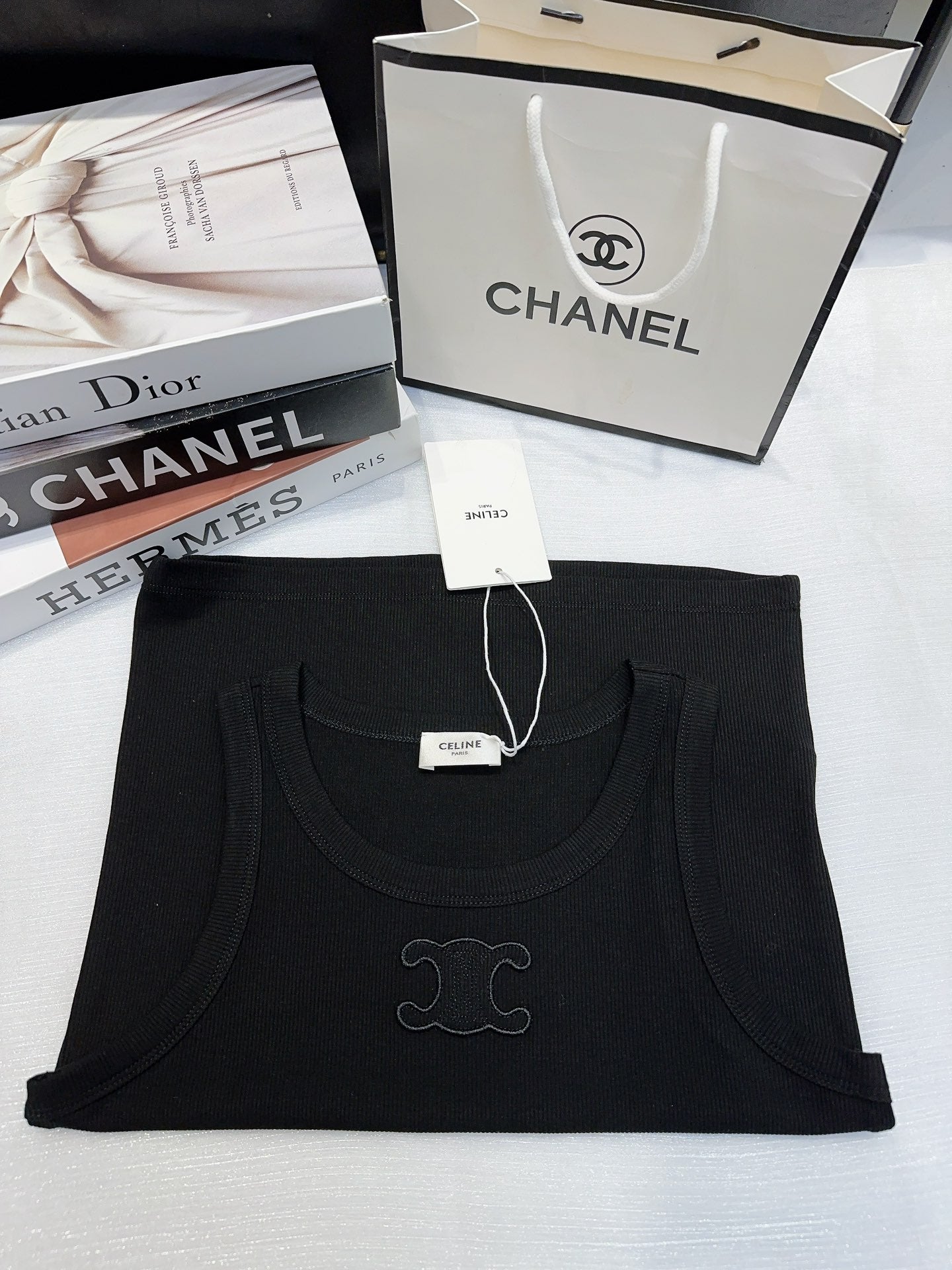 26SS NEW Customized mercerized cotton sleeveless vest with Arc de Triomphe logo pattern embroidered on the chest