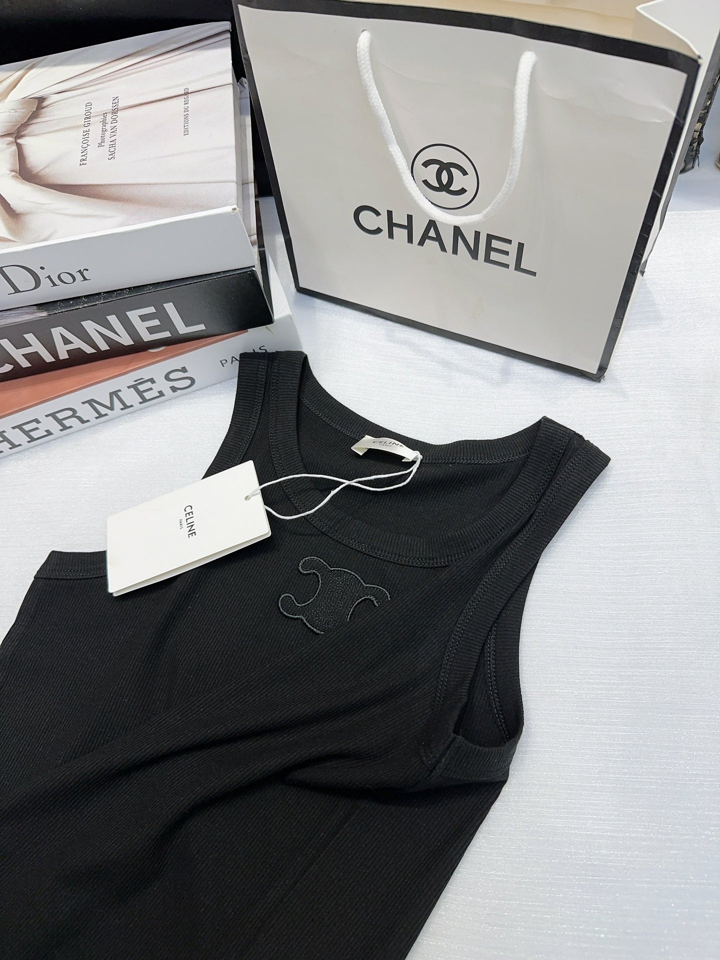 26SS NEW Customized mercerized cotton sleeveless vest with Arc de Triomphe logo pattern embroidered on the chest