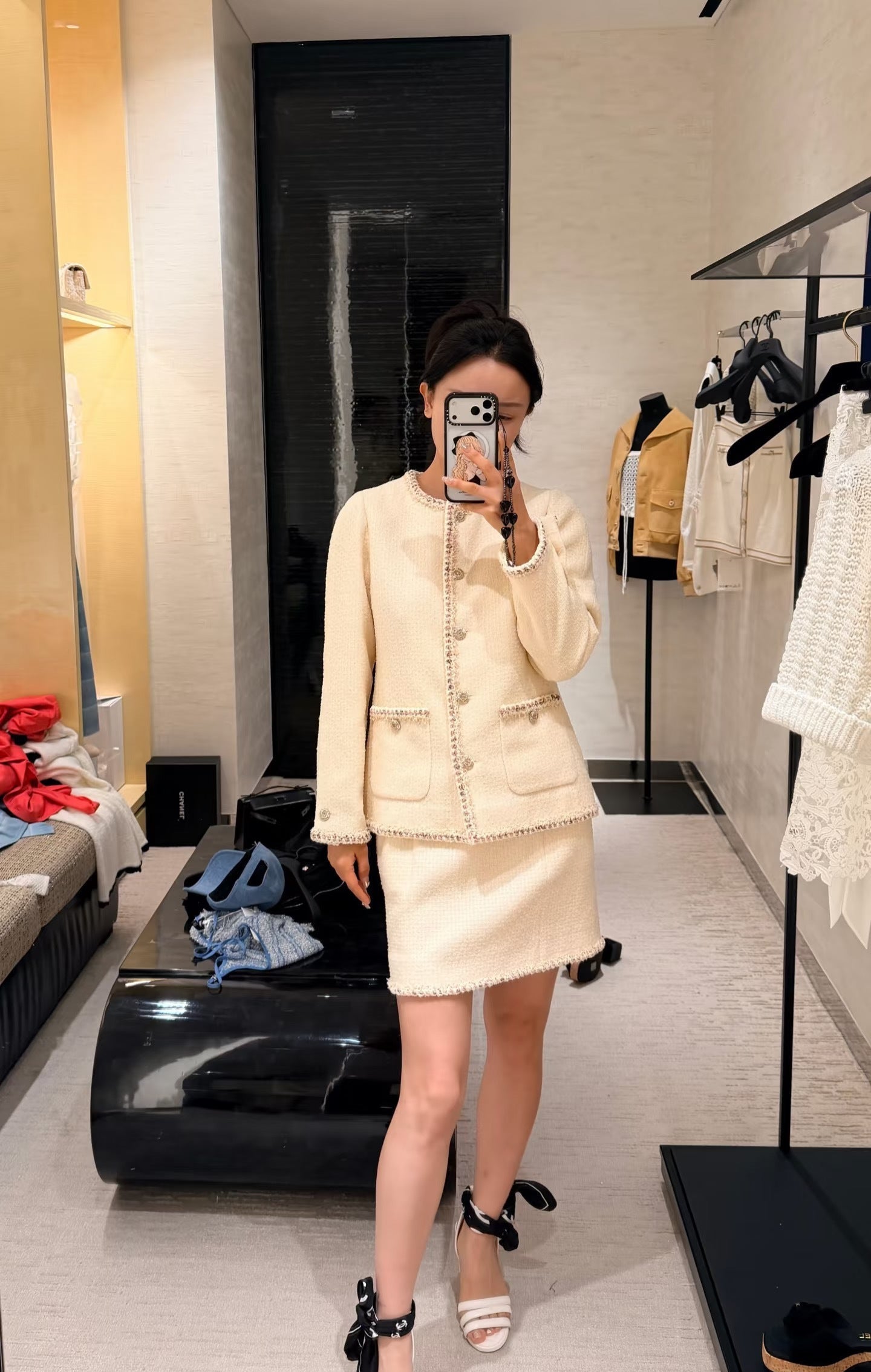 26SS NEW Round neck contrasting edge braided skirt