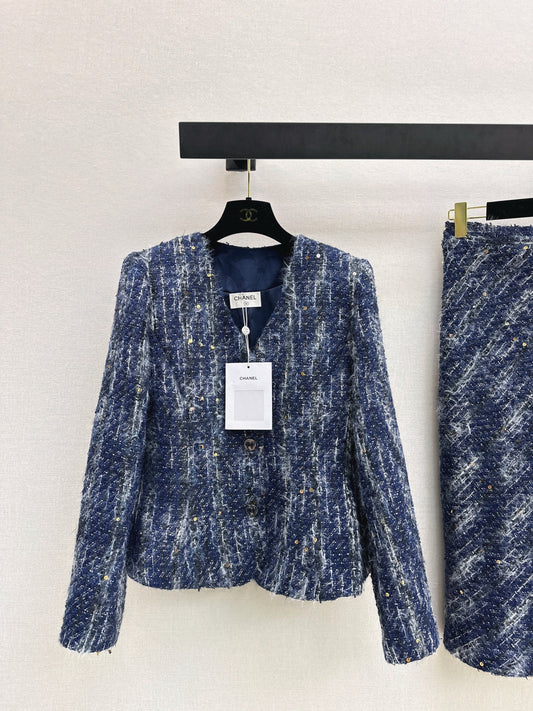 26SS NEW Short three-dimensional waist 🩵 V-neck woven woolen jacket