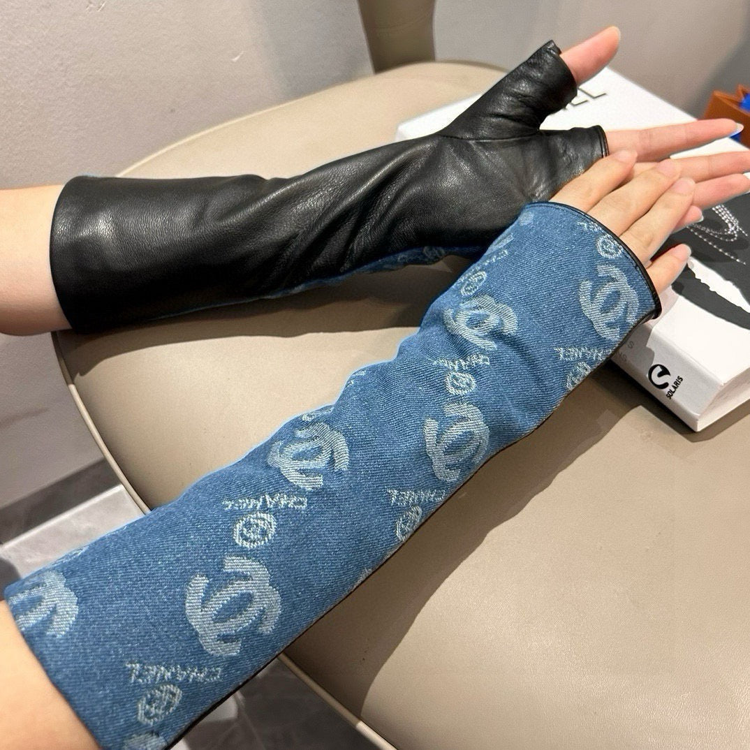 26SS Nuevo denim con guantes de cuero